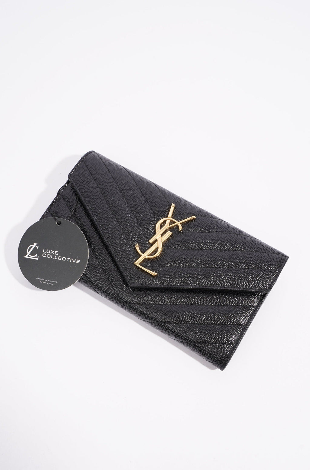 Saint Laurent Womens Cassandre Wallet Black / Gold Matelasse Large