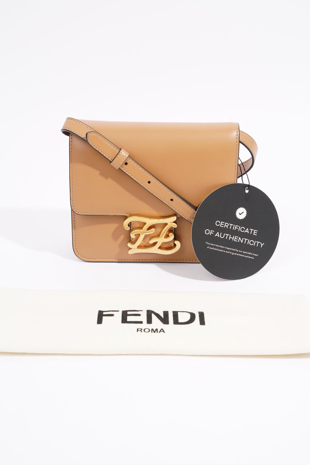 Fendi Karligraphy Shoulder Bag Tan Leather