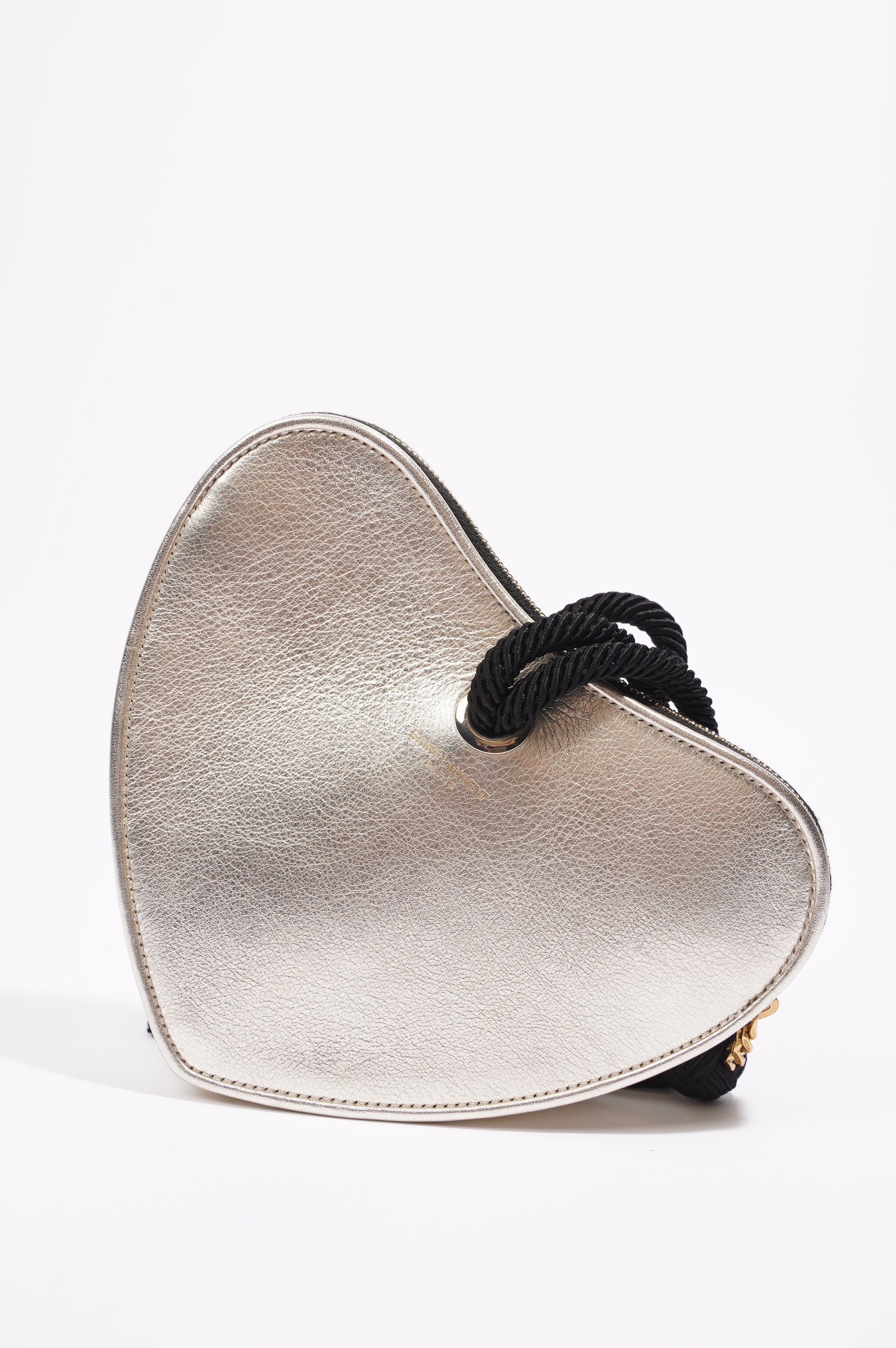 Saint Laurent Womens Heart Clutch Golden Leather