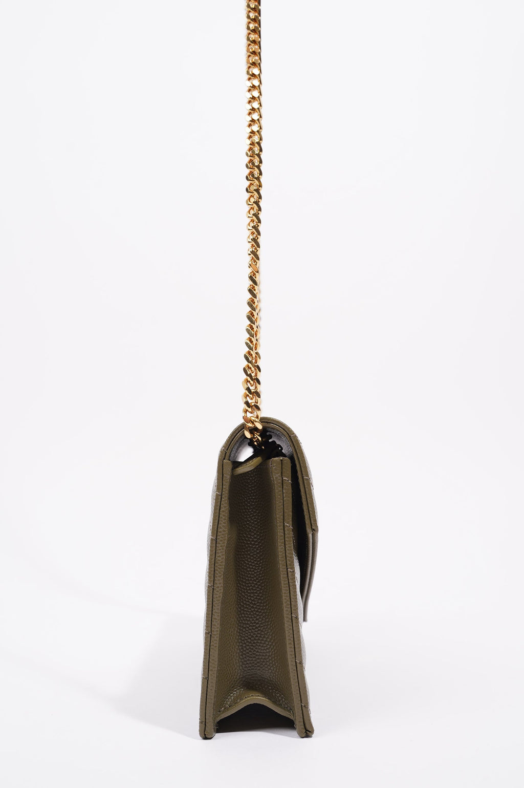 Saint Laurent Womens Cassandra Envelope Chain Wallet Khaki
