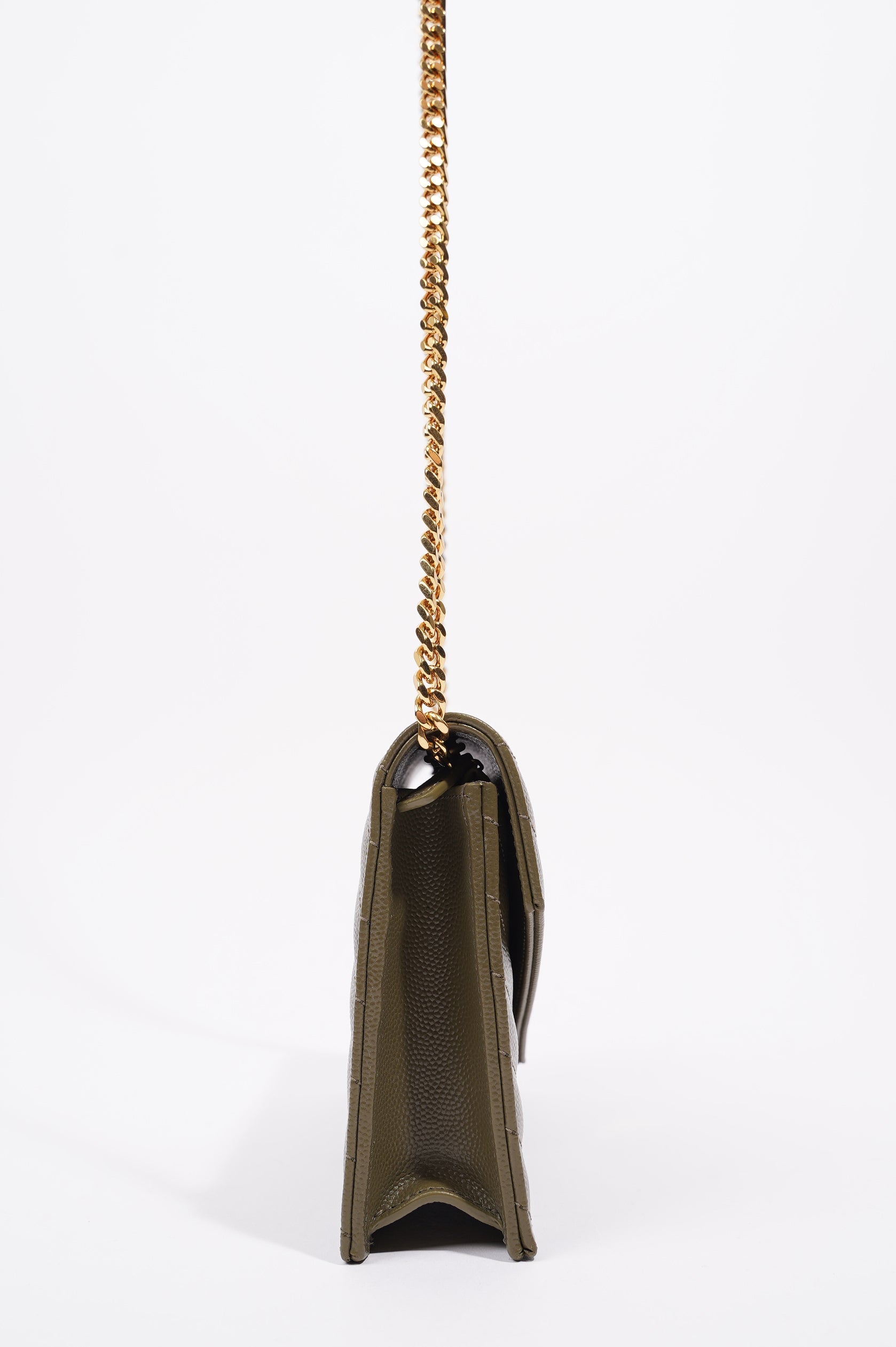 Saint Laurent Womens Cassandra Envelope Chain Wallet Khaki