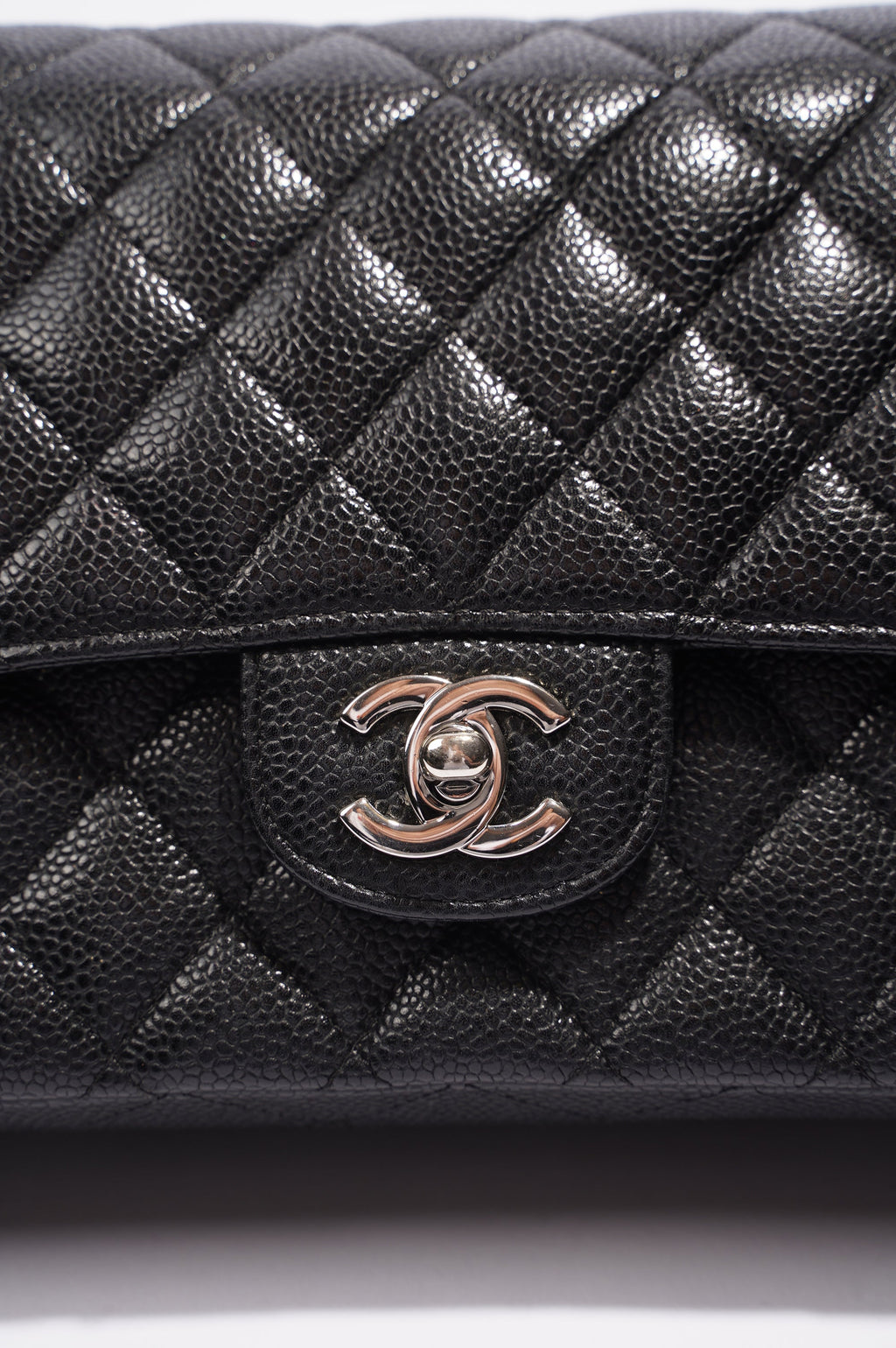 Chanel Double Classic Flap Bag Black Caviar Leather Medium