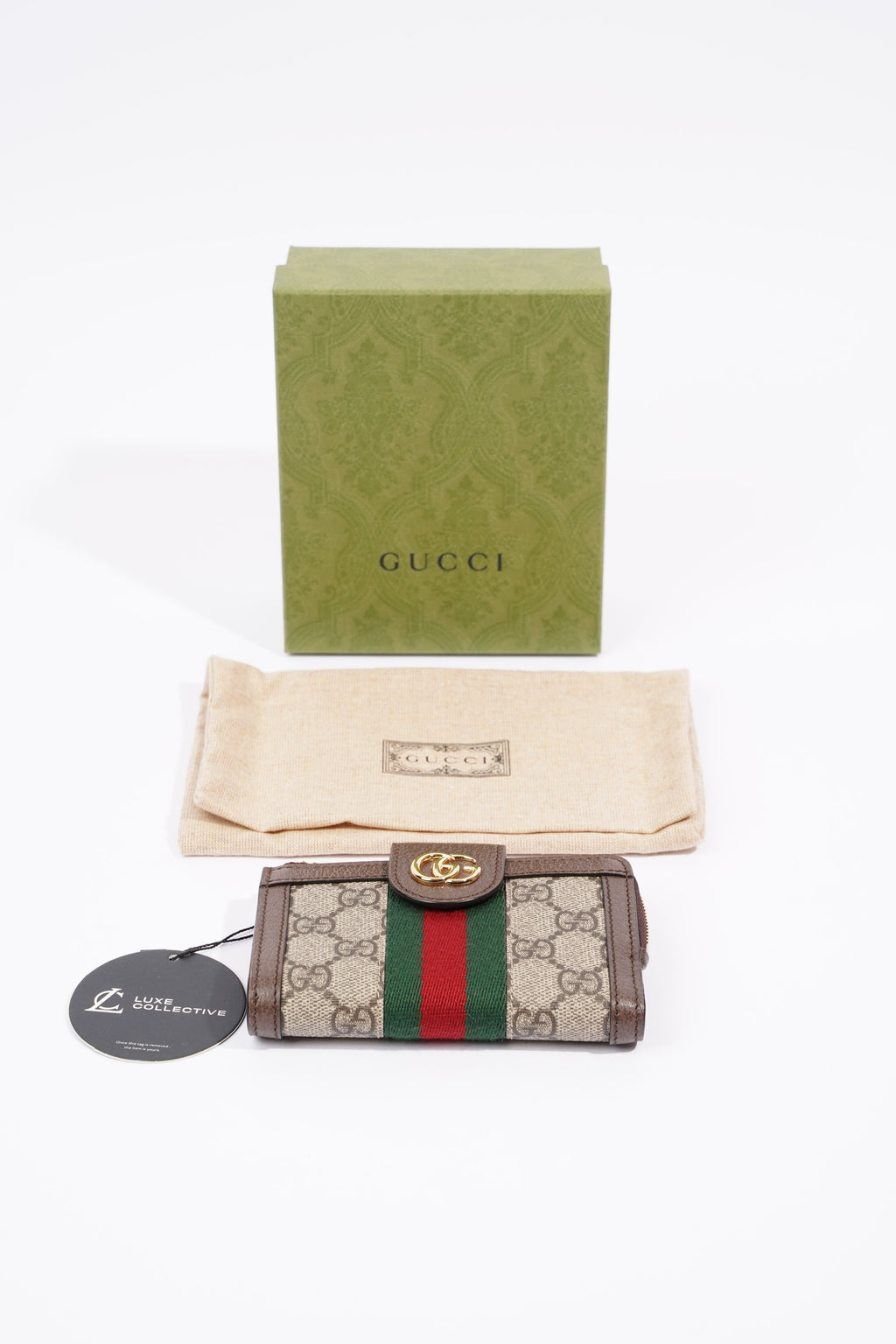 Gucci Ophidia GG-jacquard Web-stripe zipped wallet Monogram / Green / Red Canvas