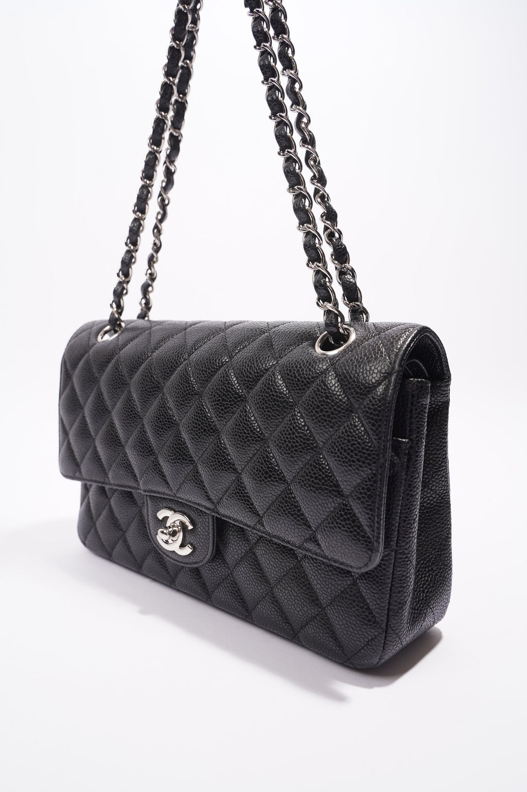 Chanel Double Classic Flap Bag Black Caviar Leather Medium