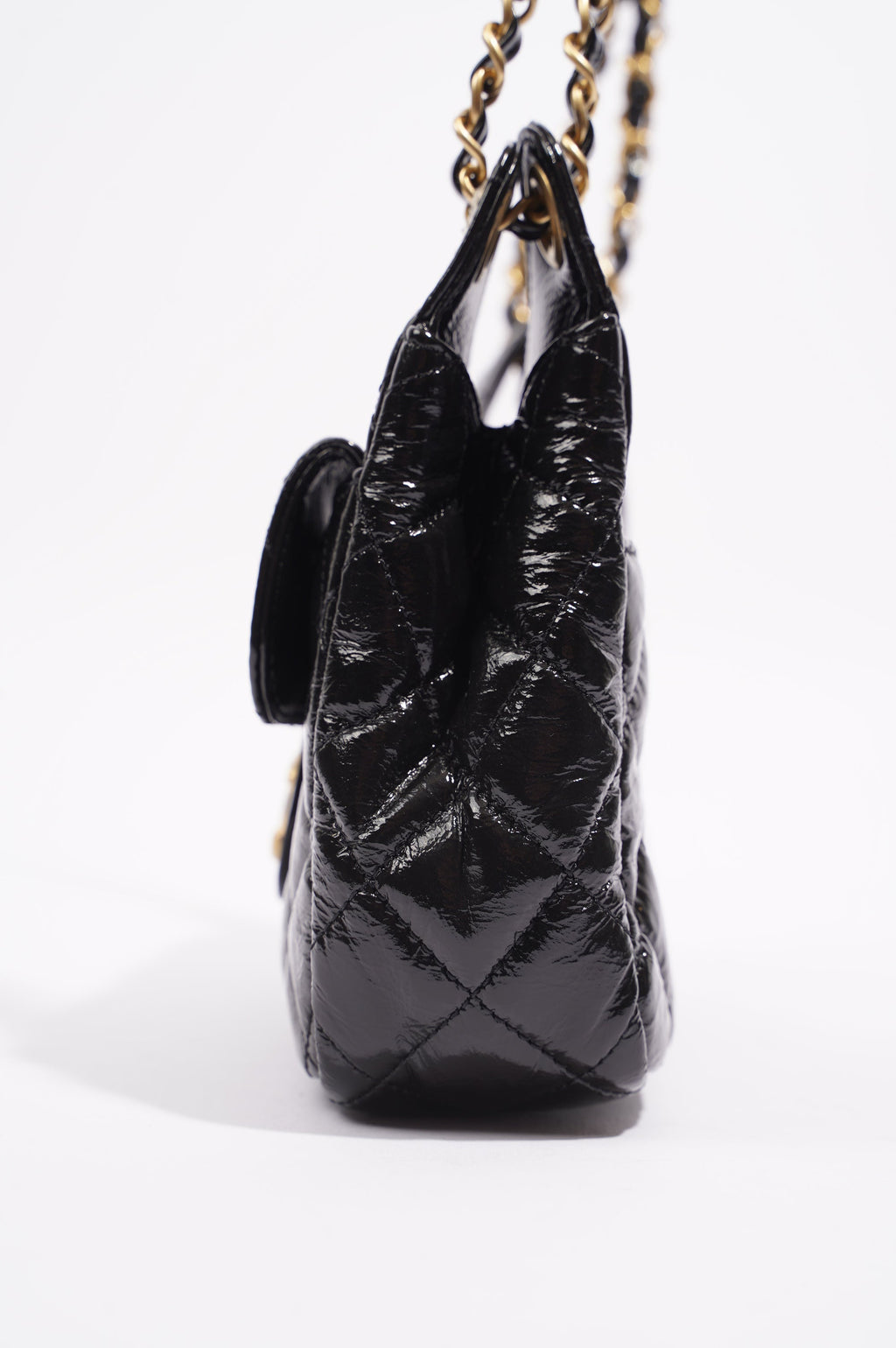 Chanel Womens Patent Leather Hobo Bag Black Small