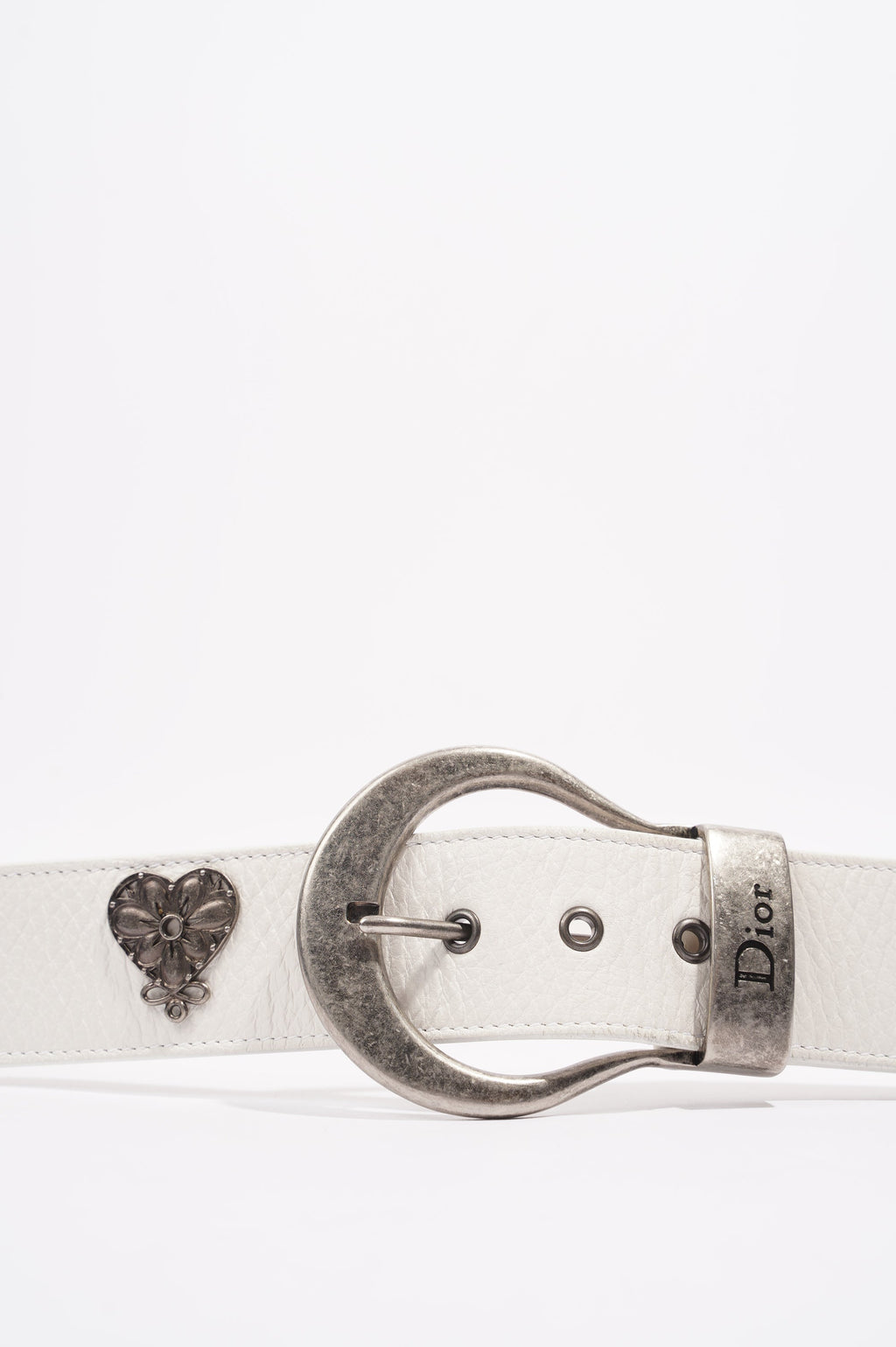 Christian Dior Womens Oversize Buckle Belt White Leather 90cm