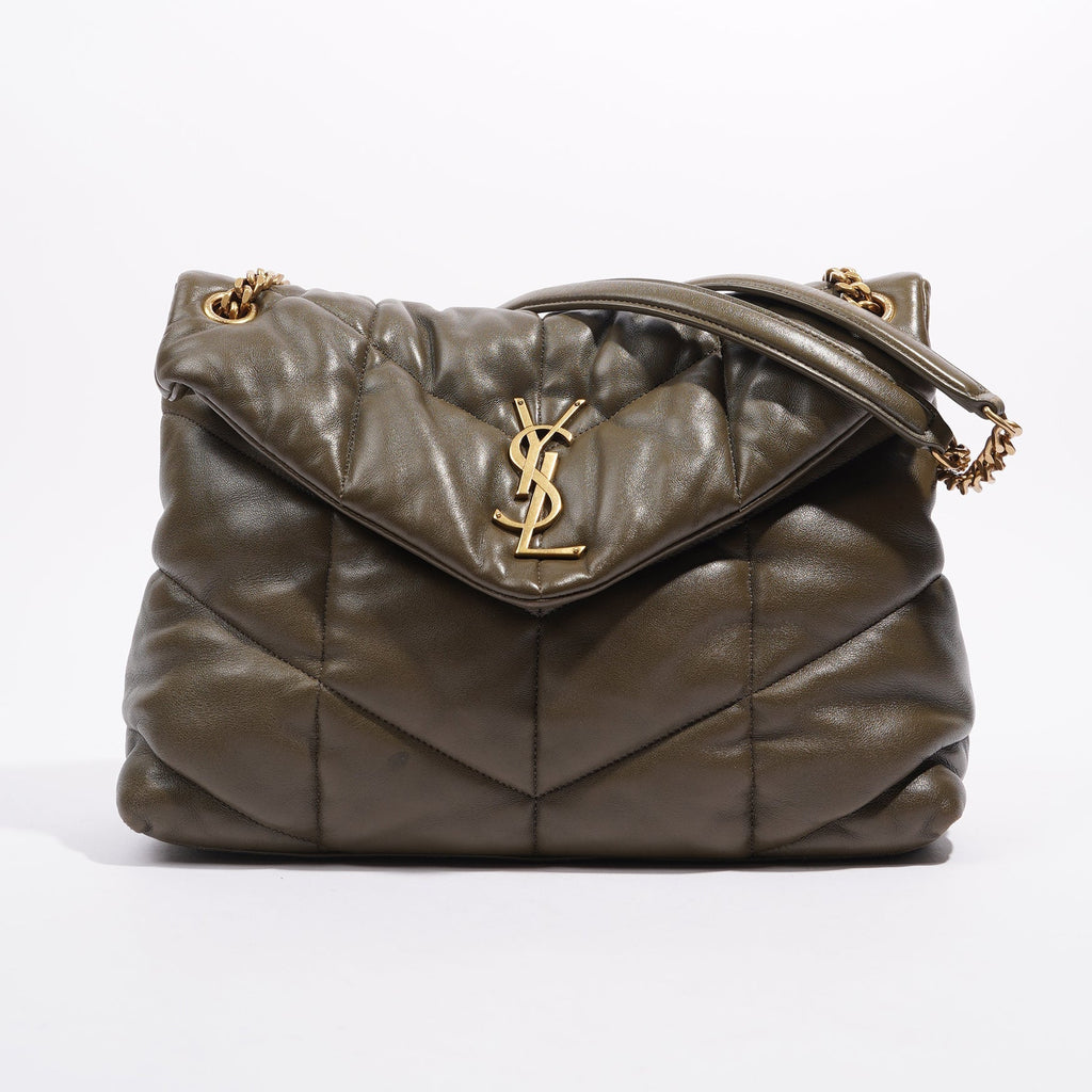 Saint Laurent Womens Lou Lou Puffer Khaki Medium