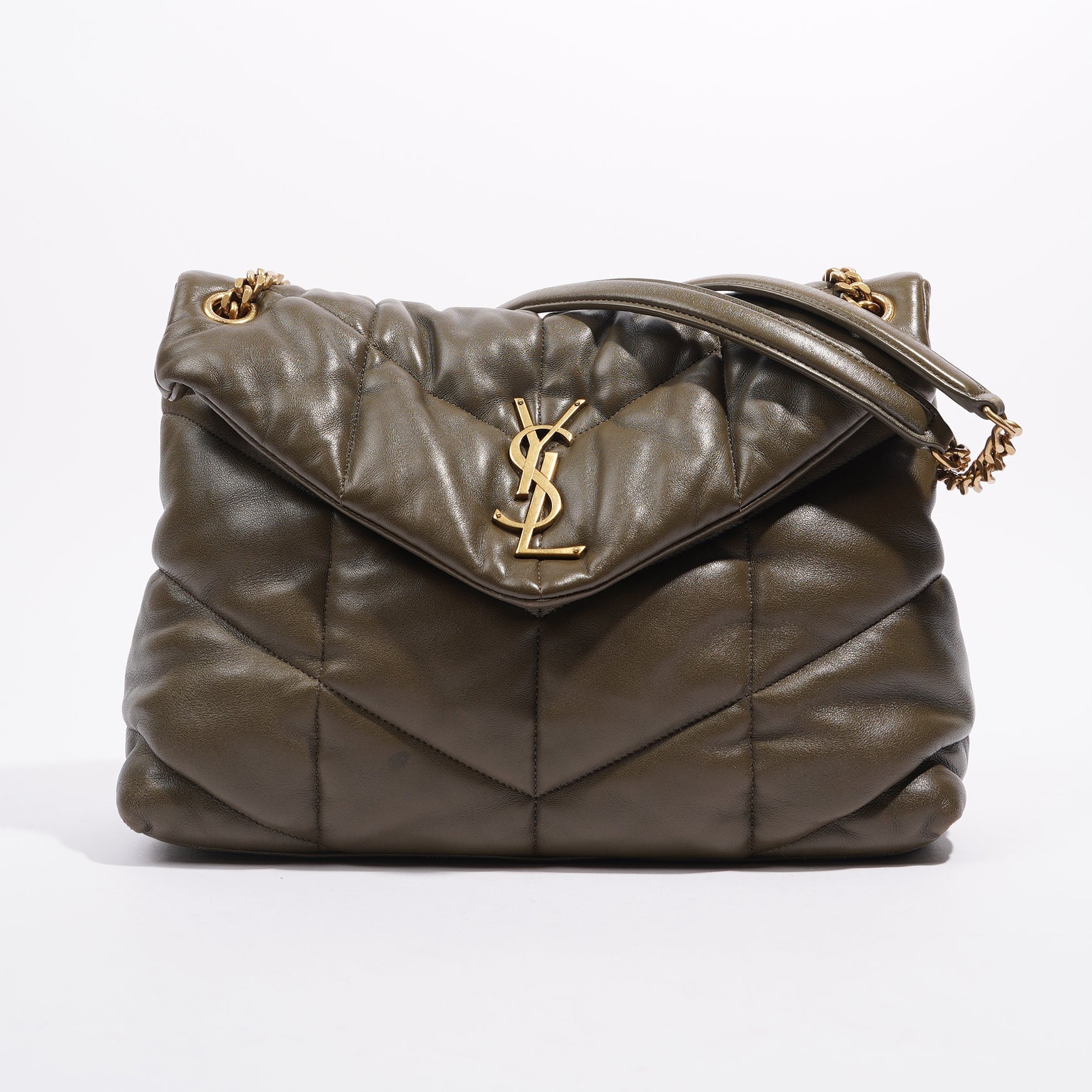 Saint Laurent Womens Lou Lou Puffer Khaki Medium