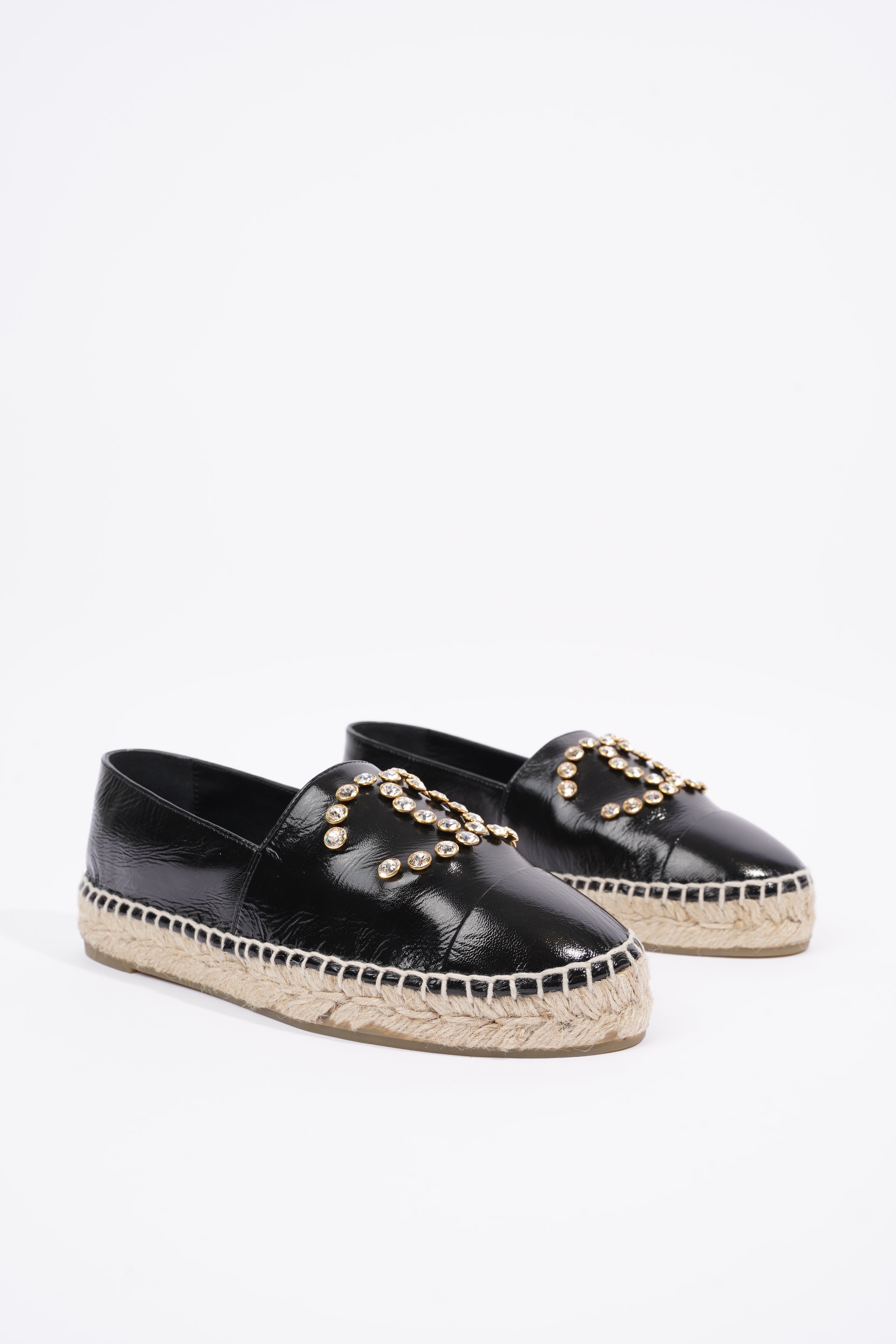 Chanel Womens Espadrilles Black Patent Leather EU 36 / UK 3