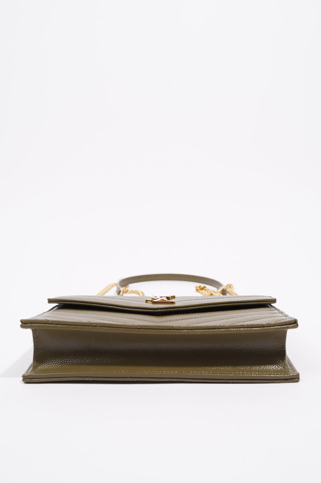 Saint Laurent Womens Cassandra Envelope Chain Wallet Khaki