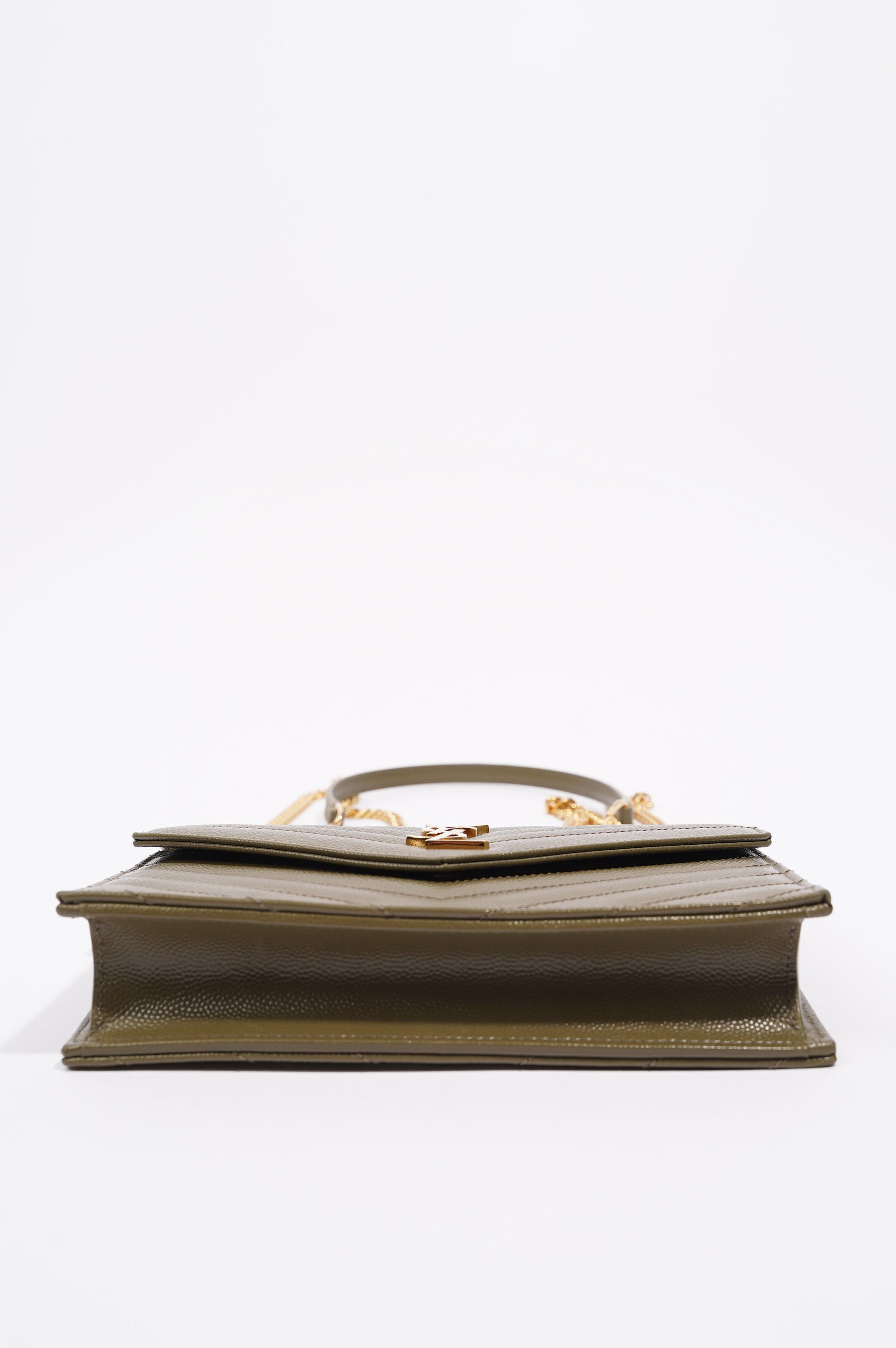 Saint Laurent Womens Cassandra Envelope Chain Wallet Khaki