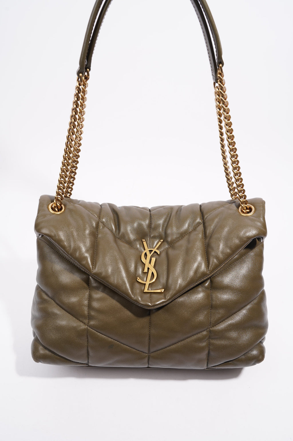Saint Laurent Womens Lou Lou Puffer Khaki Medium