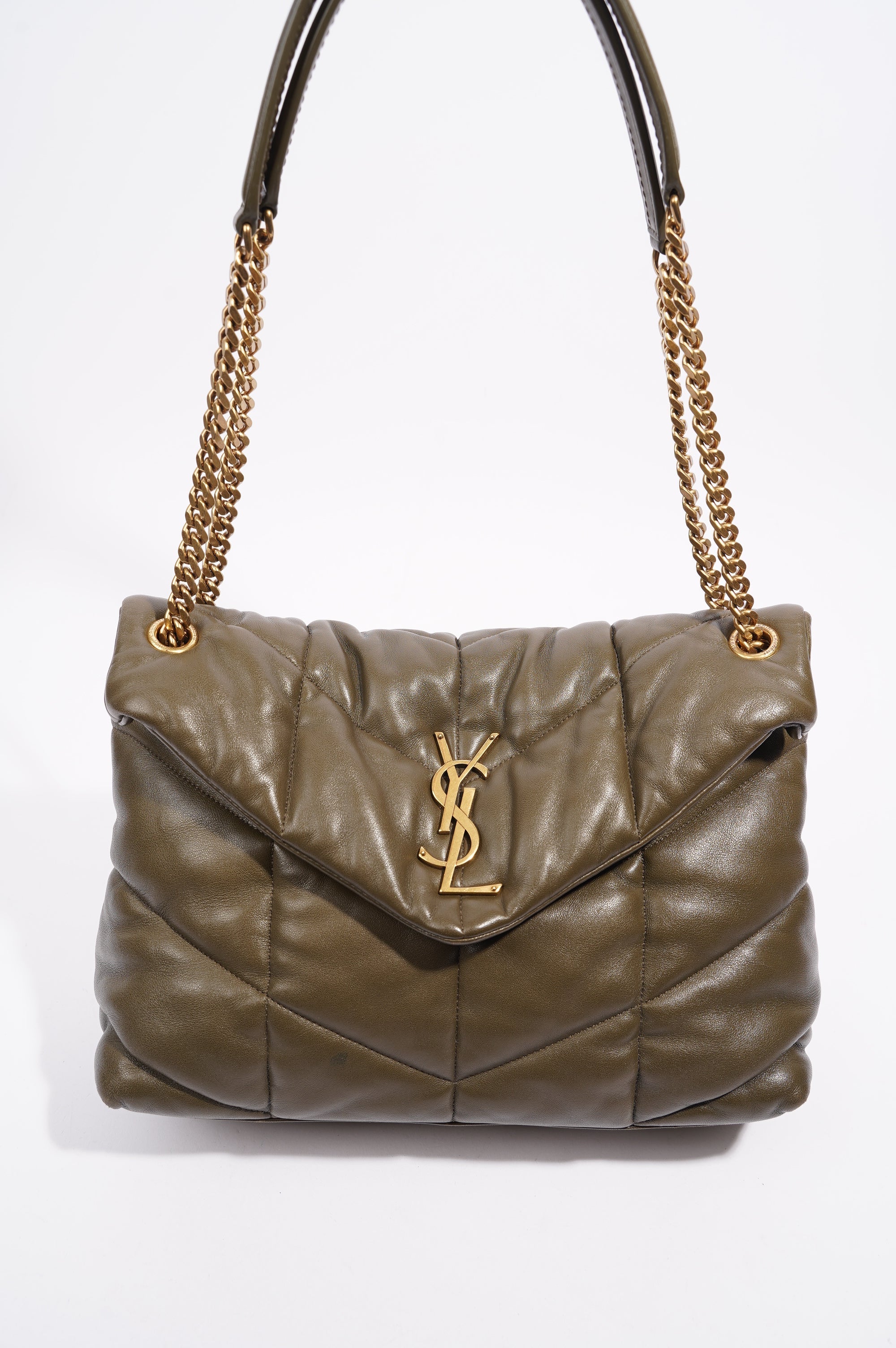 Saint Laurent Womens Lou Lou Puffer Khaki Medium