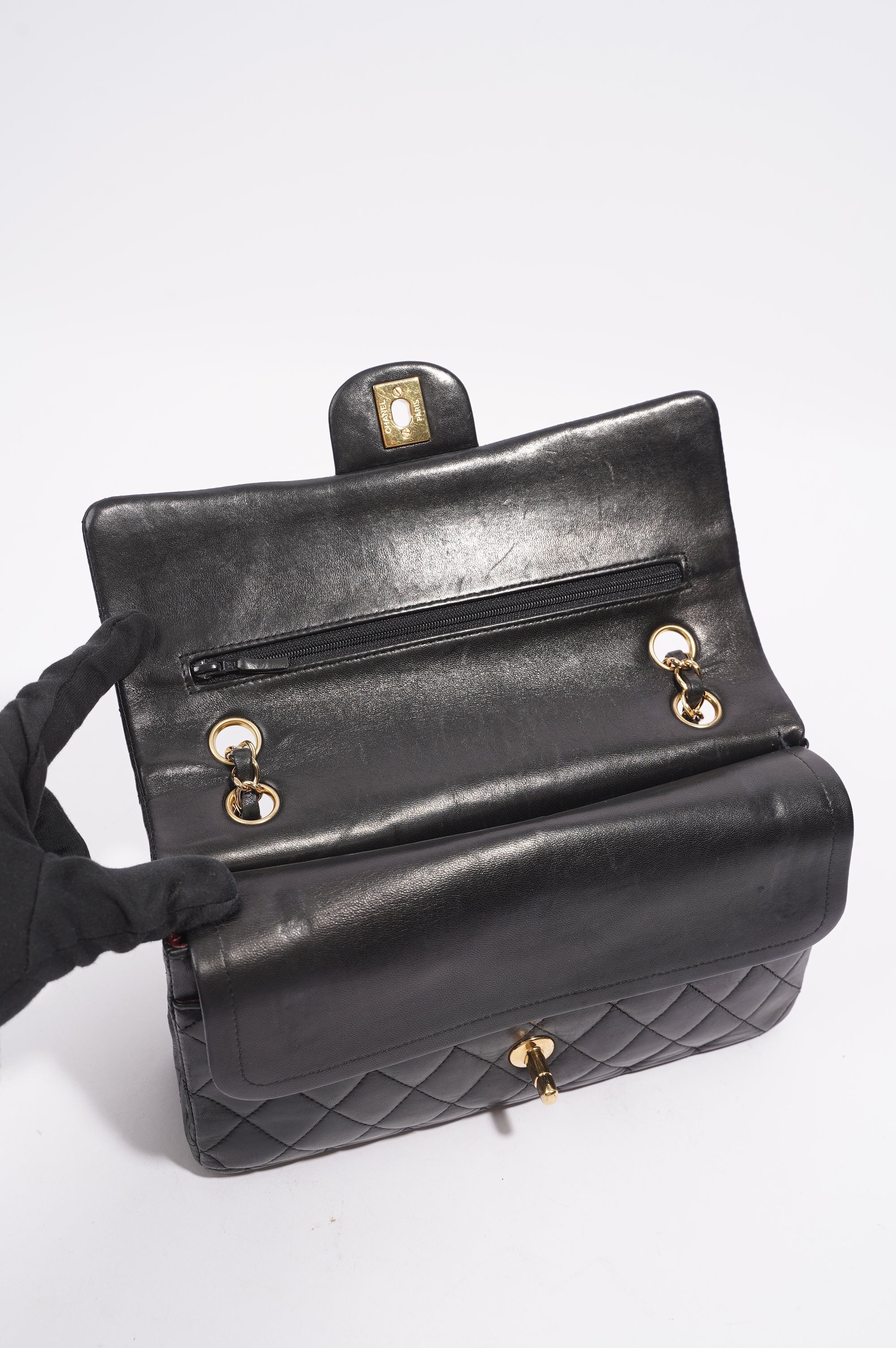 Chanel Lambskin Classic Double Flap Black Leather Medium