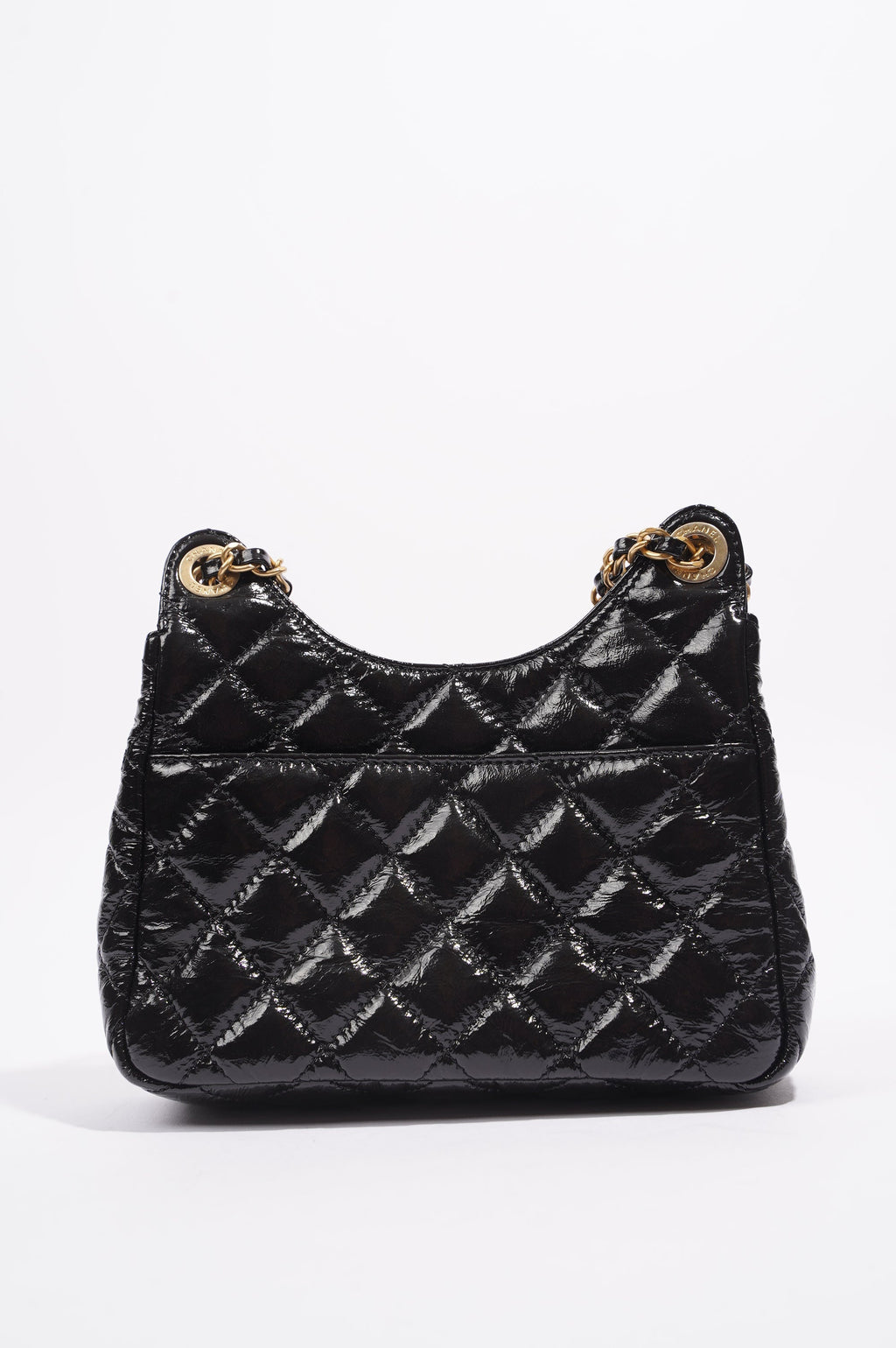 Chanel Womens Patent Leather Hobo Bag Black Small
