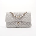 Chanel Womens Classic Flap Grey White Gold Medium