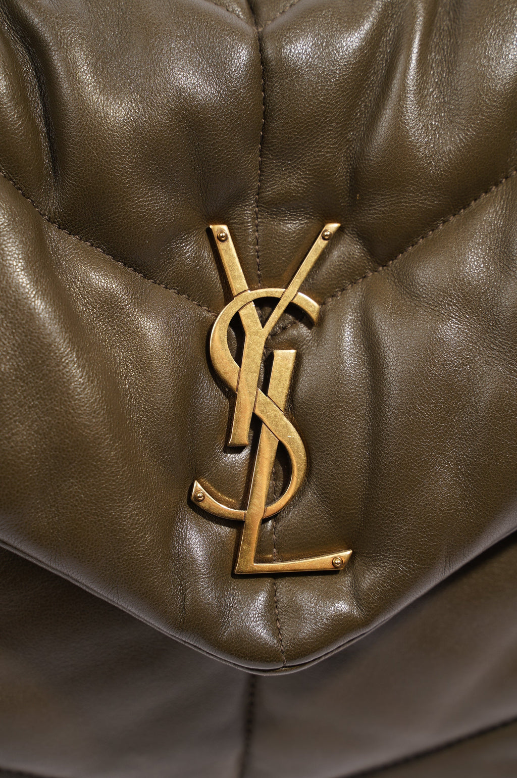 Saint Laurent Womens Lou Lou Puffer Khaki Medium
