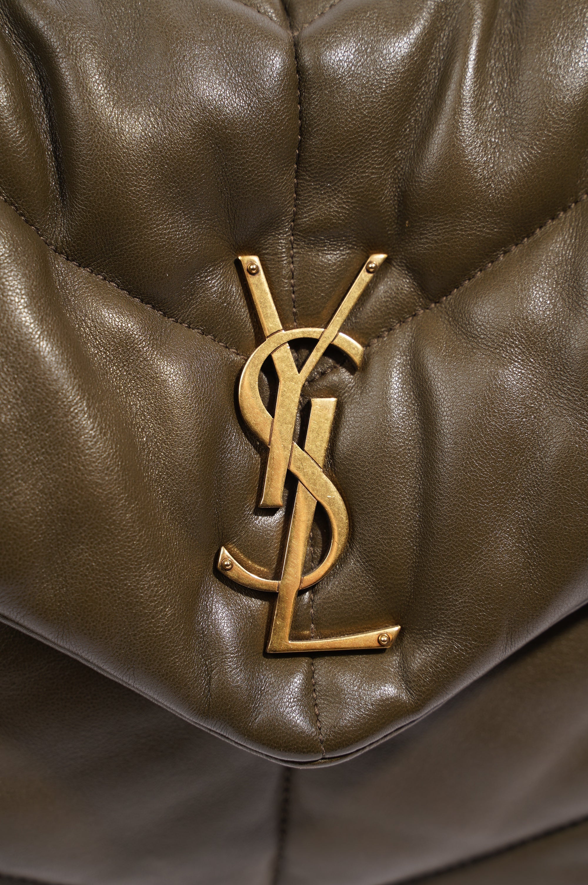 Saint Laurent Womens Lou Lou Puffer Khaki Medium