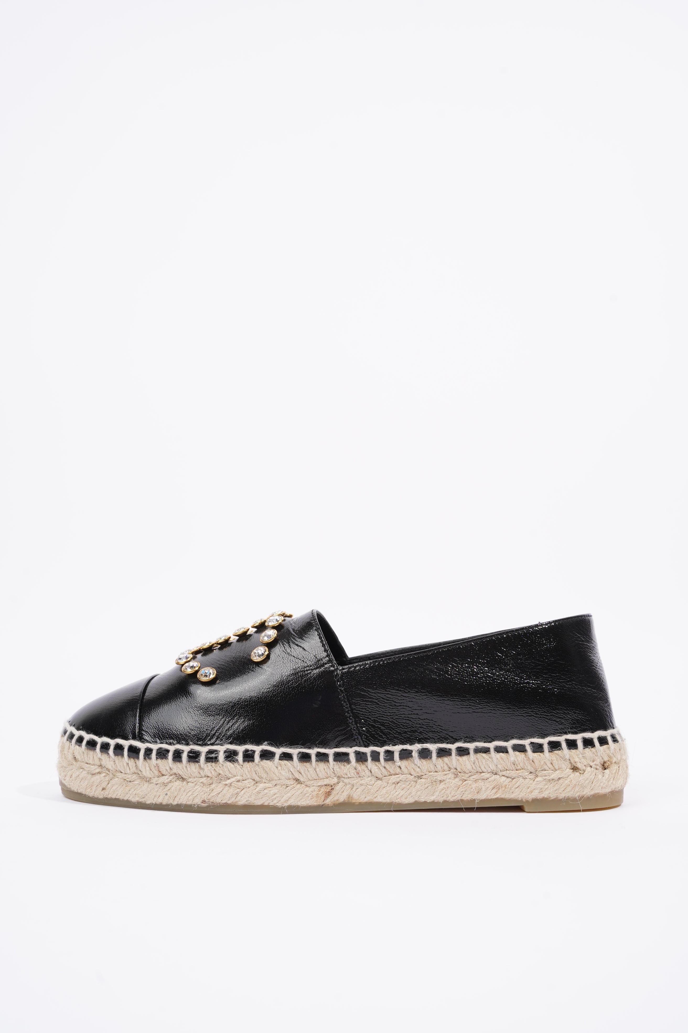 Chanel Womens Espadrilles Black Patent Leather EU 36 / UK 3