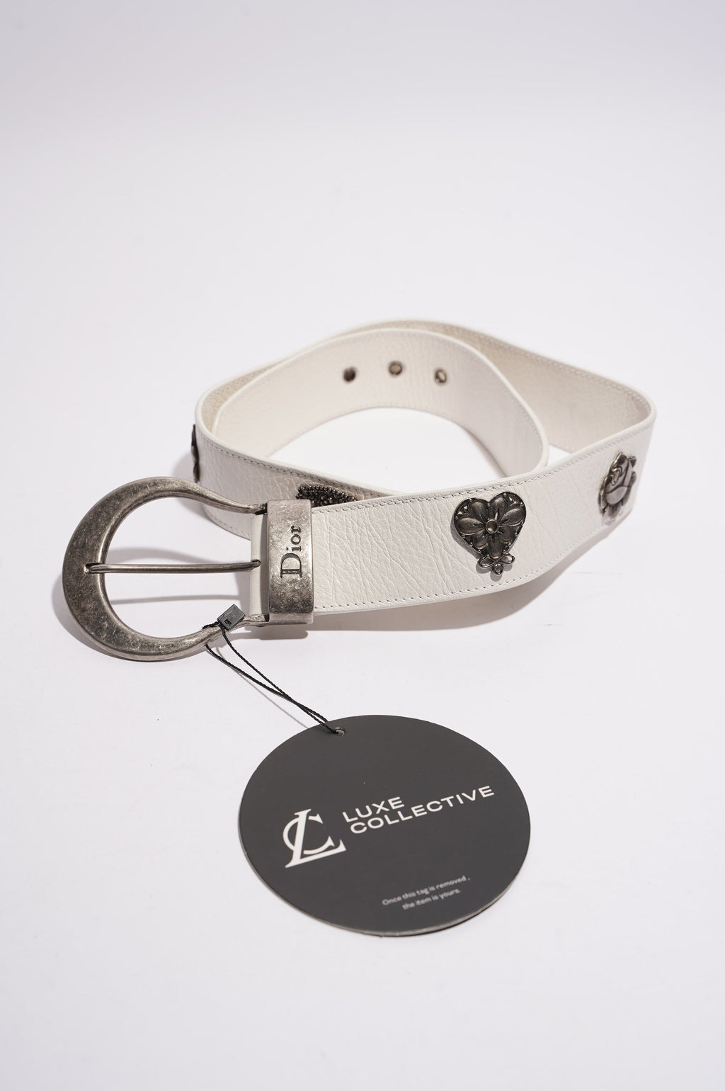 Christian Dior Womens Oversize Buckle Belt White Leather 90cm