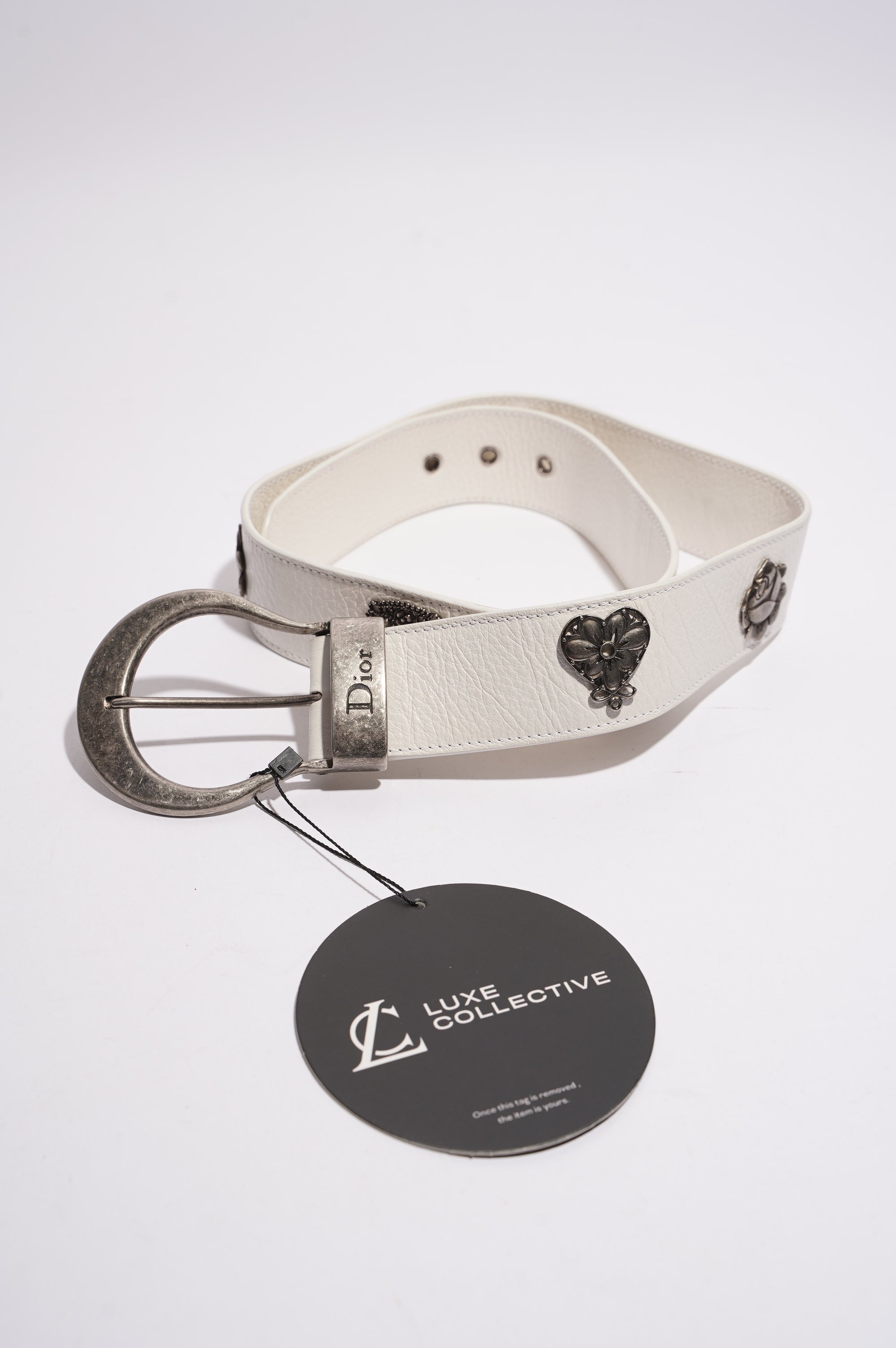 Christian Dior Womens Oversize Buckle Belt White Leather 90cm