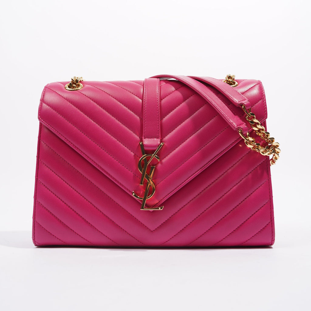 Saint Laurent Womens Chevron Envelope Bag Pink Medium