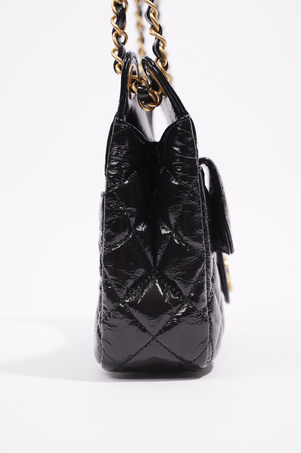 Chanel Womens Patent Leather Hobo Bag Black Small