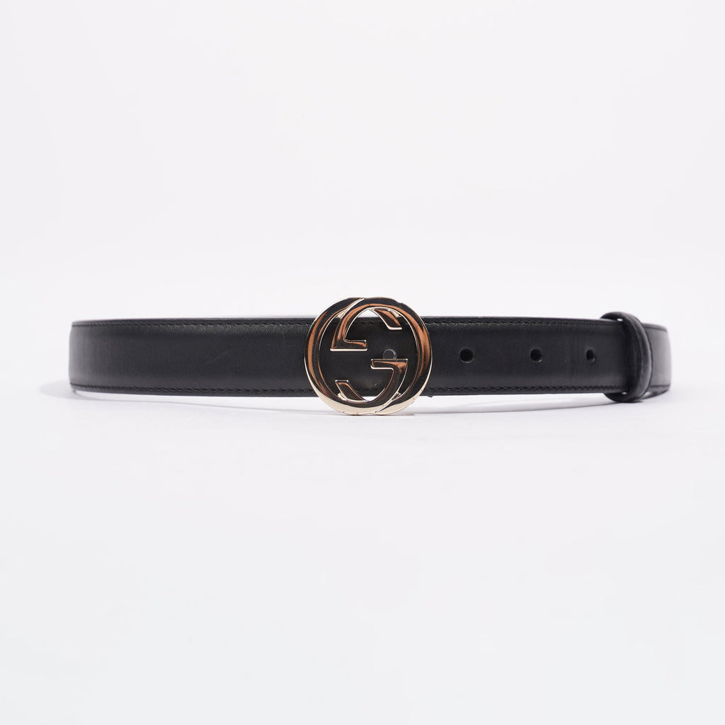 Gucci Womens Interlocking GG Belt Black Leather 75cm