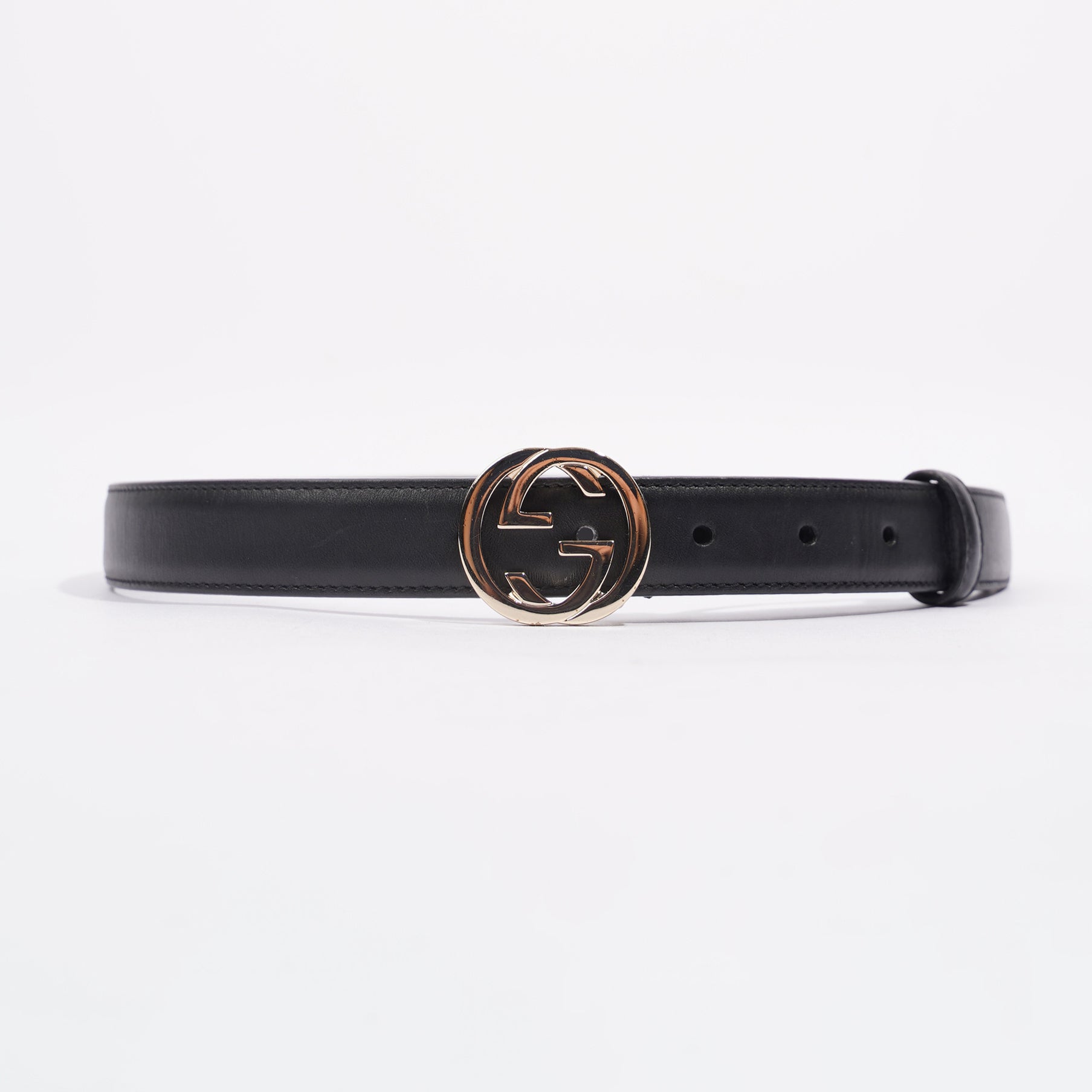 Gucci Womens Interlocking GG Belt Black Leather 75cm