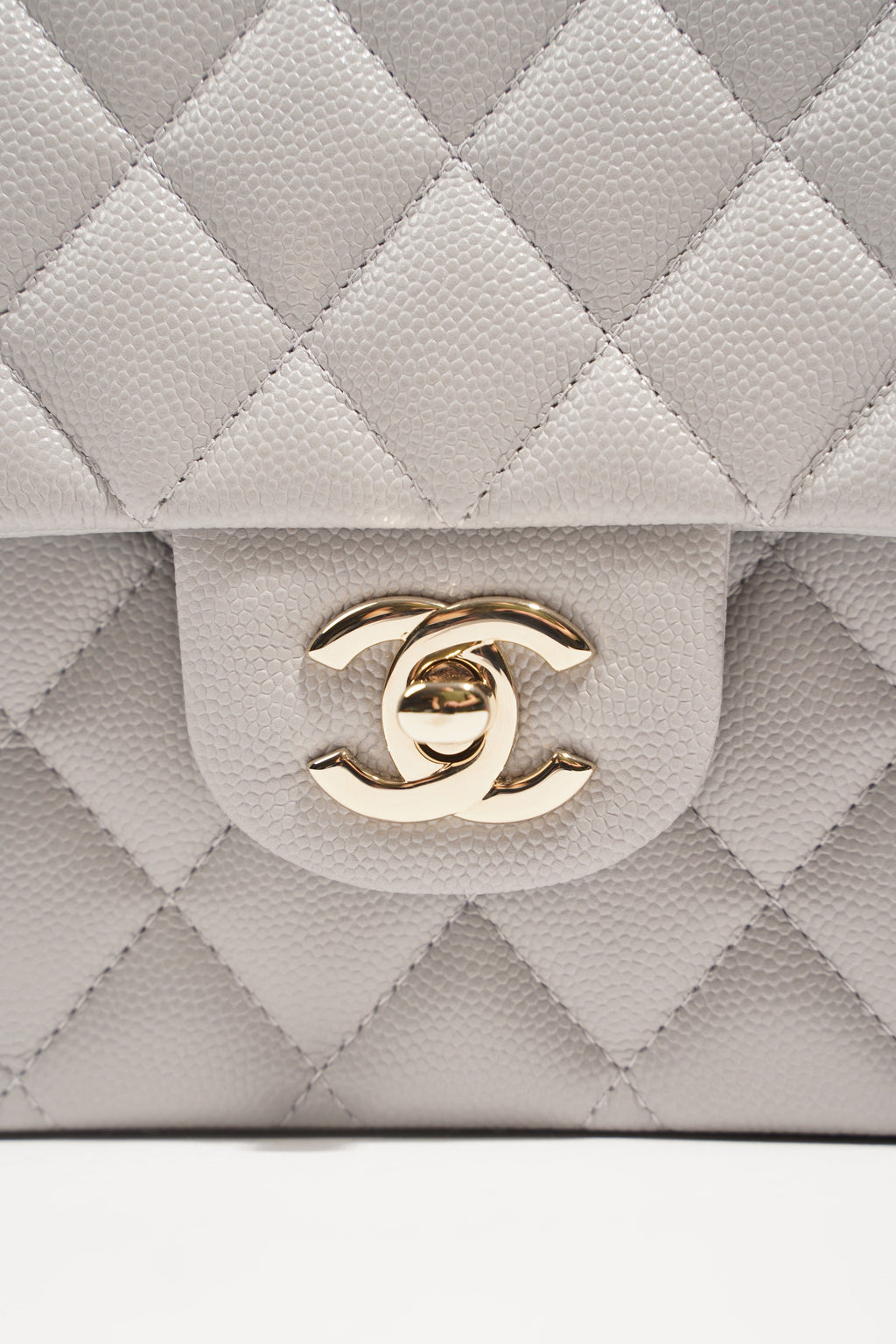 Chanel Womens Classic Flap Grey White Gold Medium