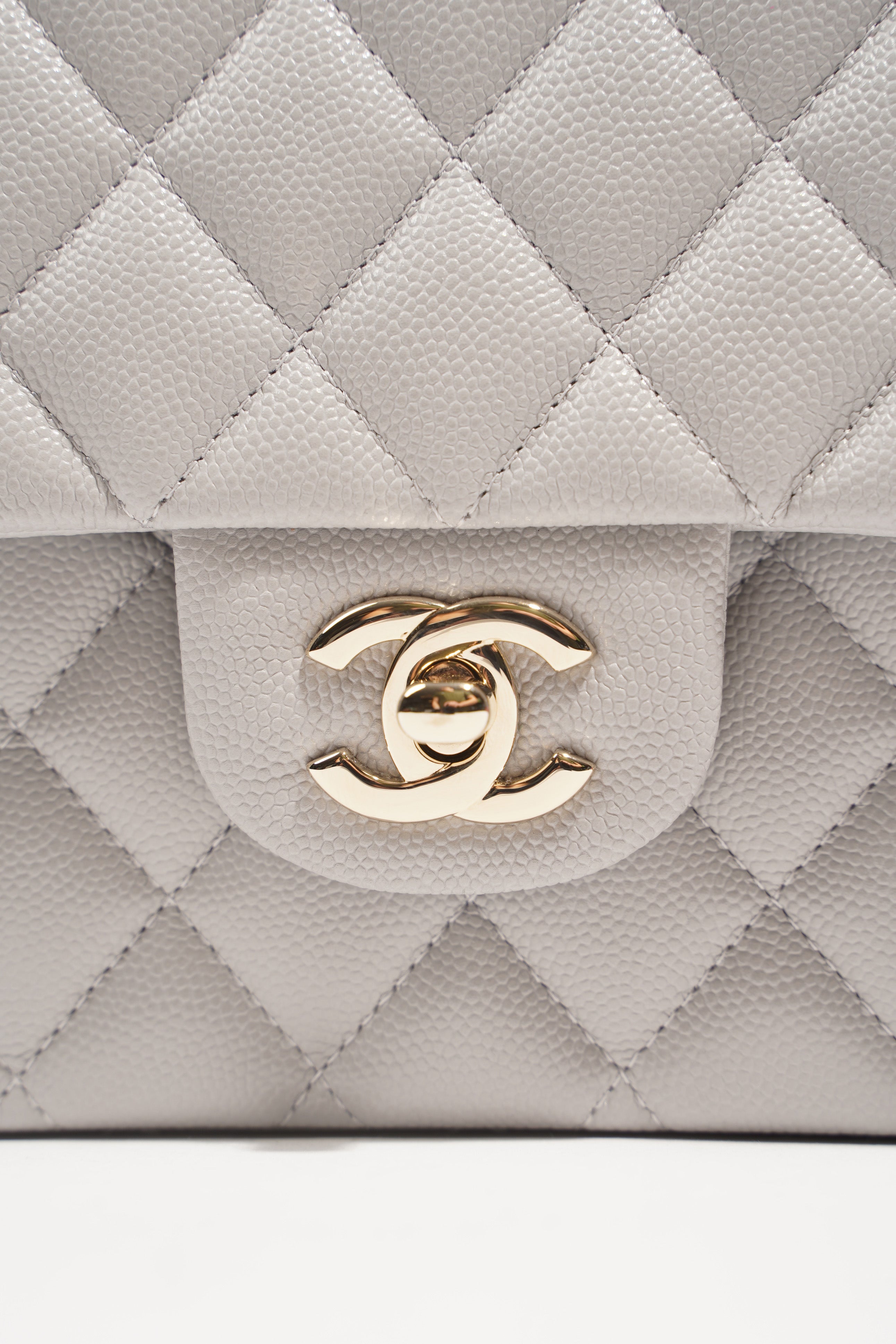 Chanel Womens Classic Flap Grey White Gold Medium