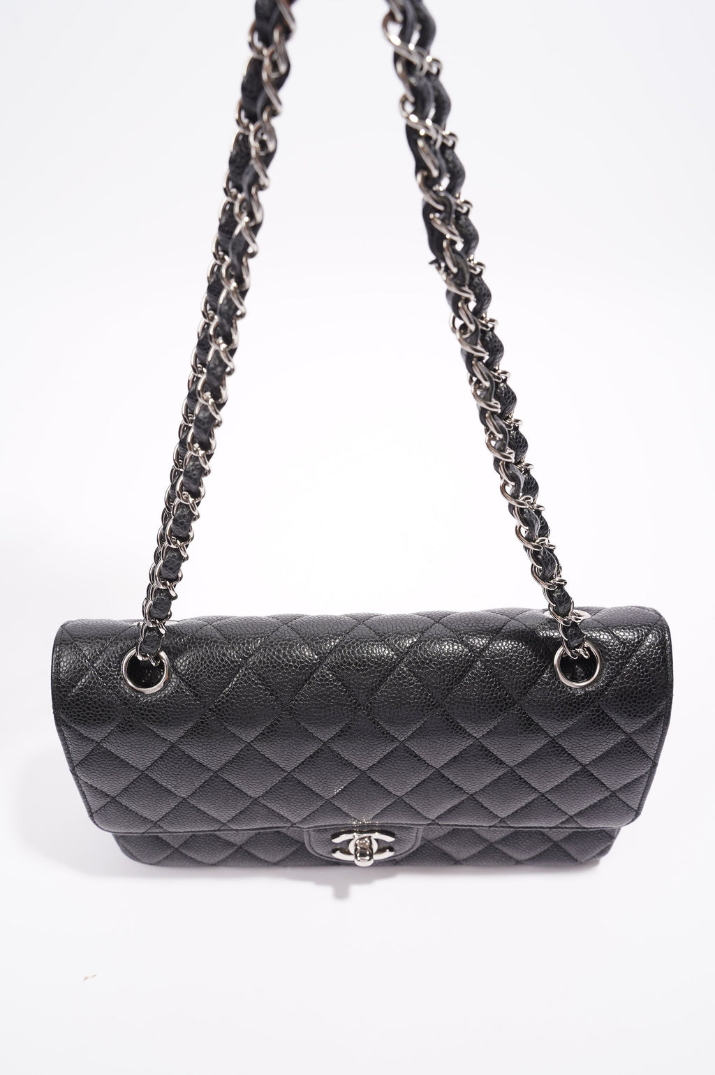 Chanel Double Classic Flap Bag Black Caviar Leather Medium