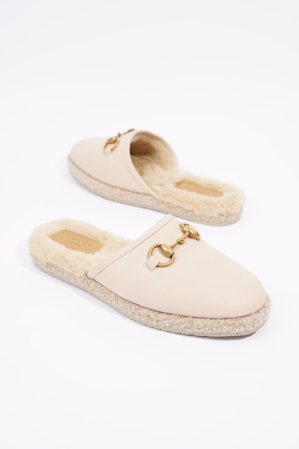 Gucci Womens Leather & Fur Horsebit Mule Nude EU 36.5 / UK 3.5