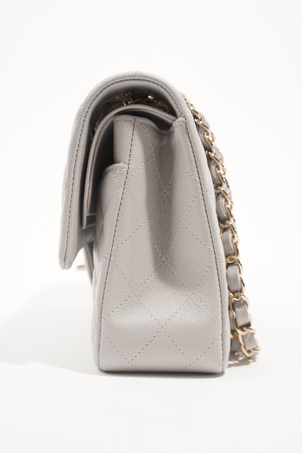Chanel Womens Classic Flap Grey White Gold Medium