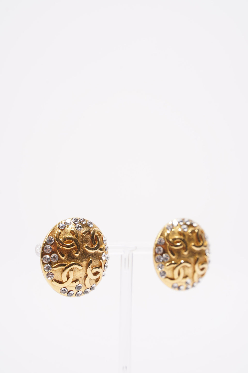 Chanel Womens CC with Crystals Earrings Gold Finish Base Metal 1980-90