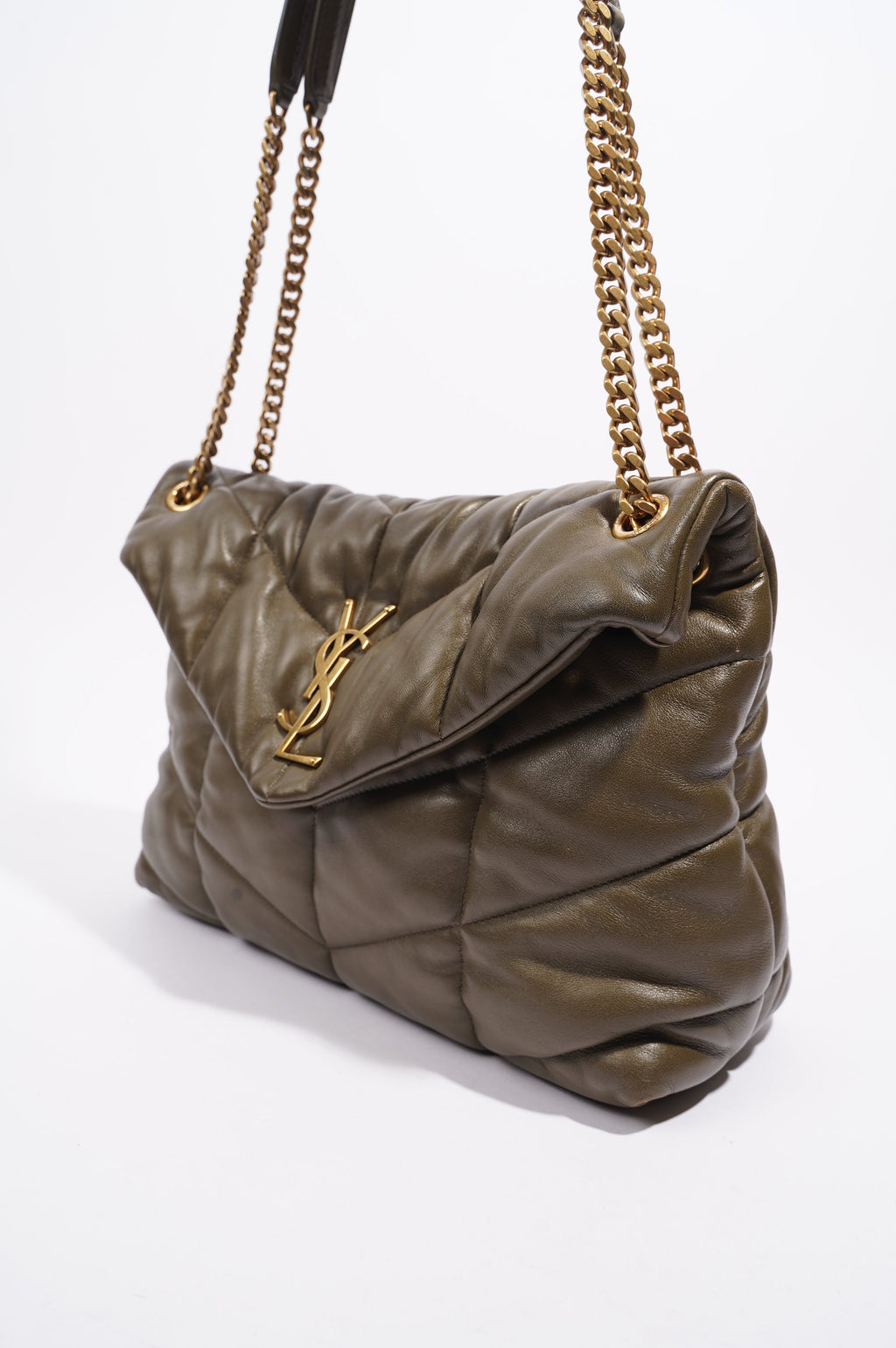 Saint Laurent Womens Lou Lou Puffer Khaki Medium