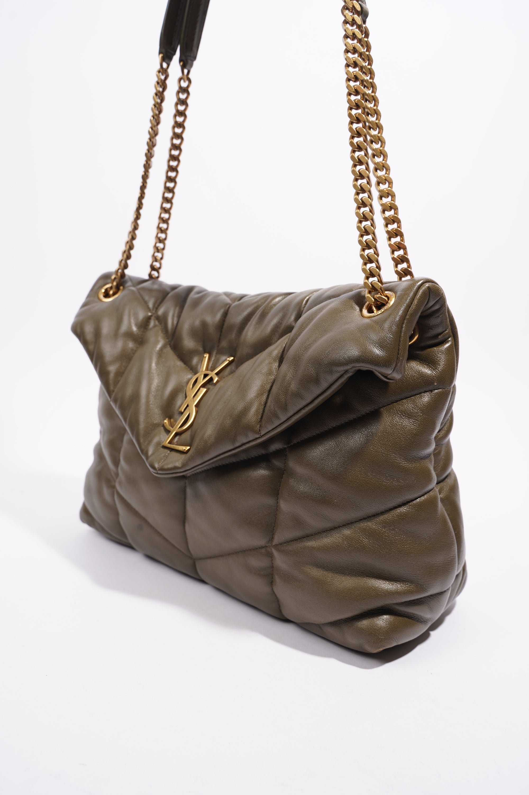 Saint Laurent Womens Lou Lou Puffer Khaki Medium