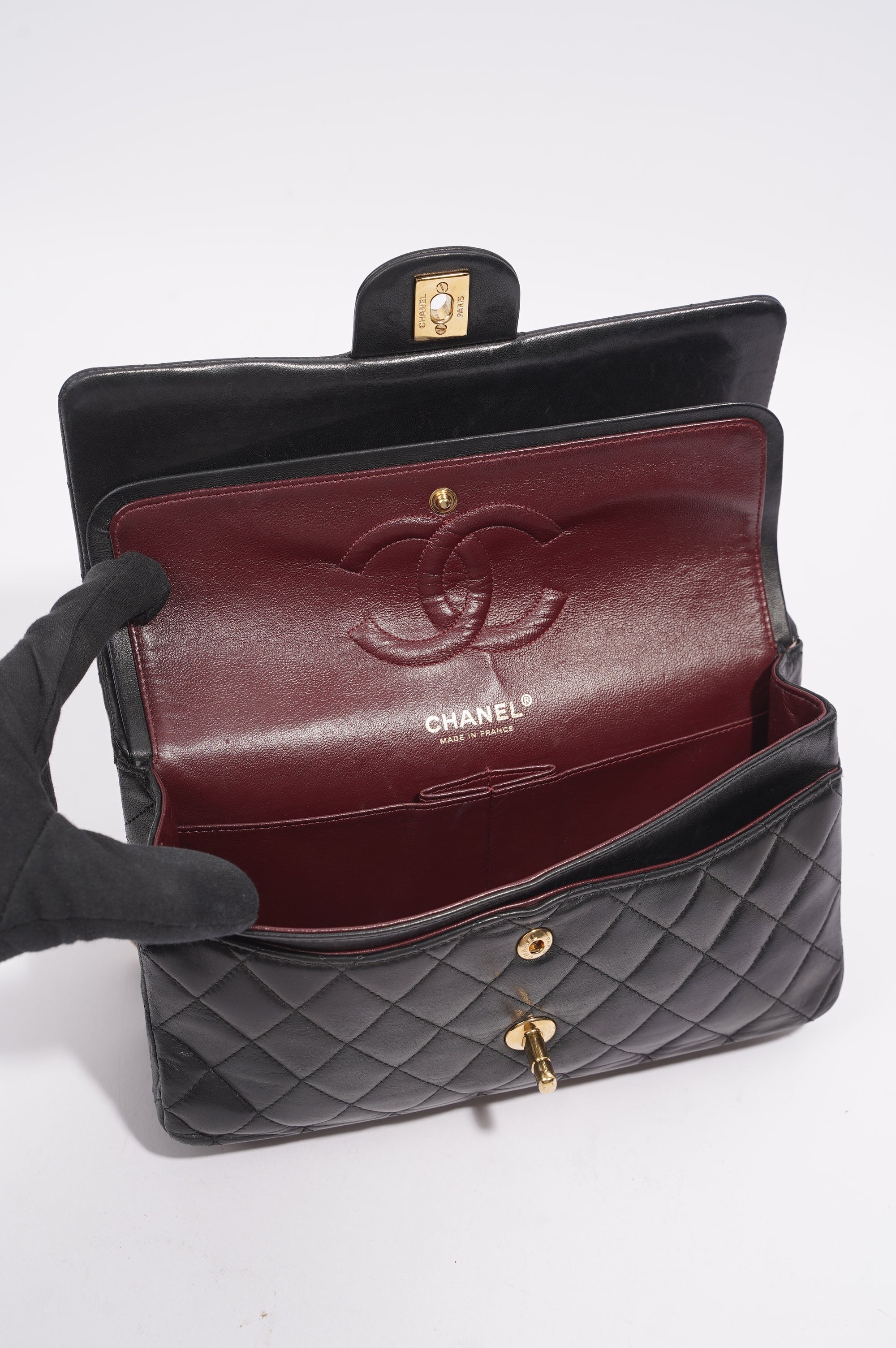 Chanel Lambskin Classic Double Flap Black Leather Medium