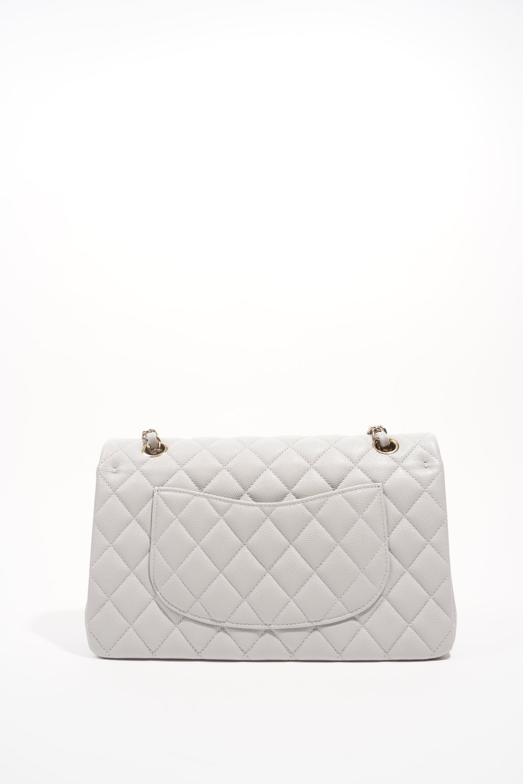 Chanel Womens Classic Flap Grey White Gold Medium