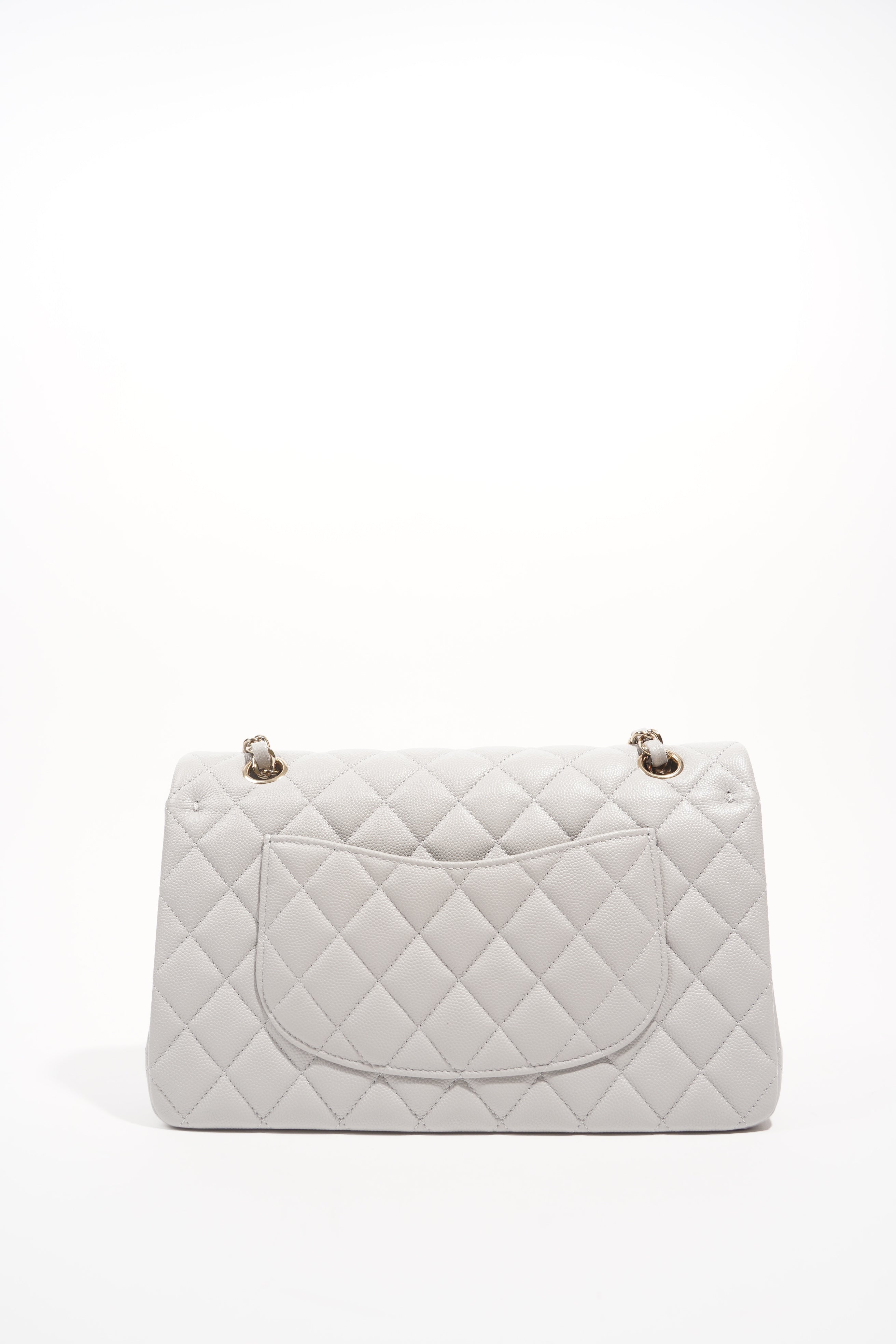 Chanel Womens Classic Flap Grey White Gold Medium
