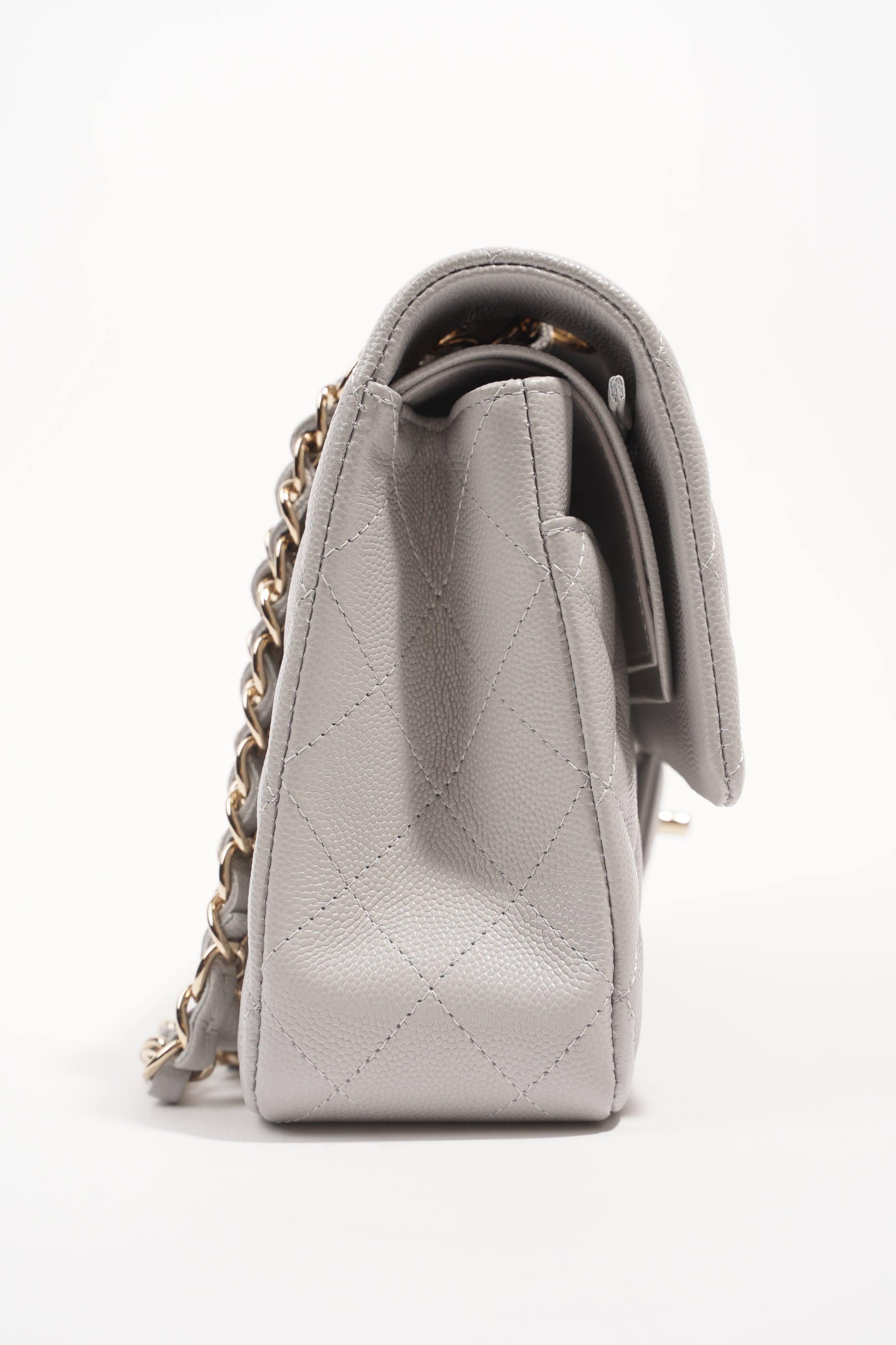 Chanel Womens Classic Flap Grey White Gold Medium