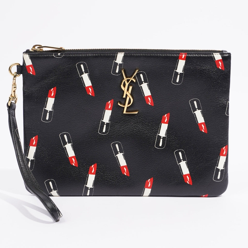 Saint Laurent Womens Lipstick Pouch Black Leather