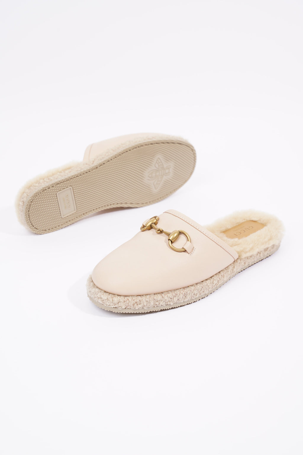 Gucci Womens Leather & Fur Horsebit Mule Nude EU 36.5 / UK 3.5