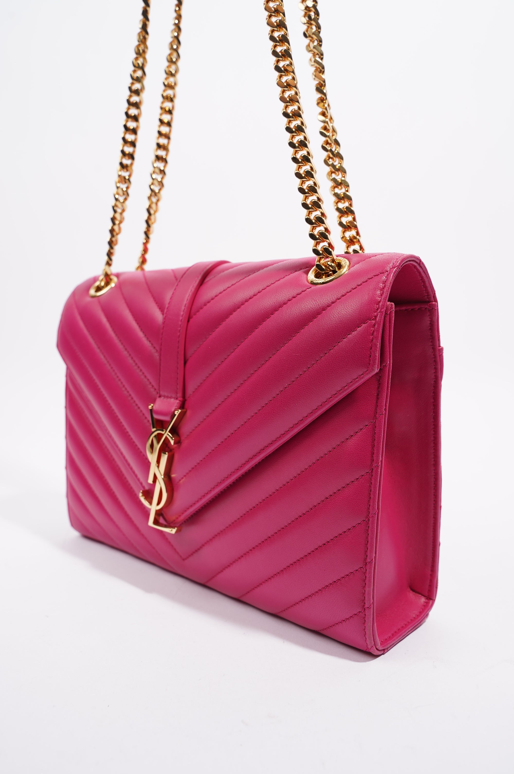 Saint Laurent Womens Chevron Envelope Bag Pink Medium