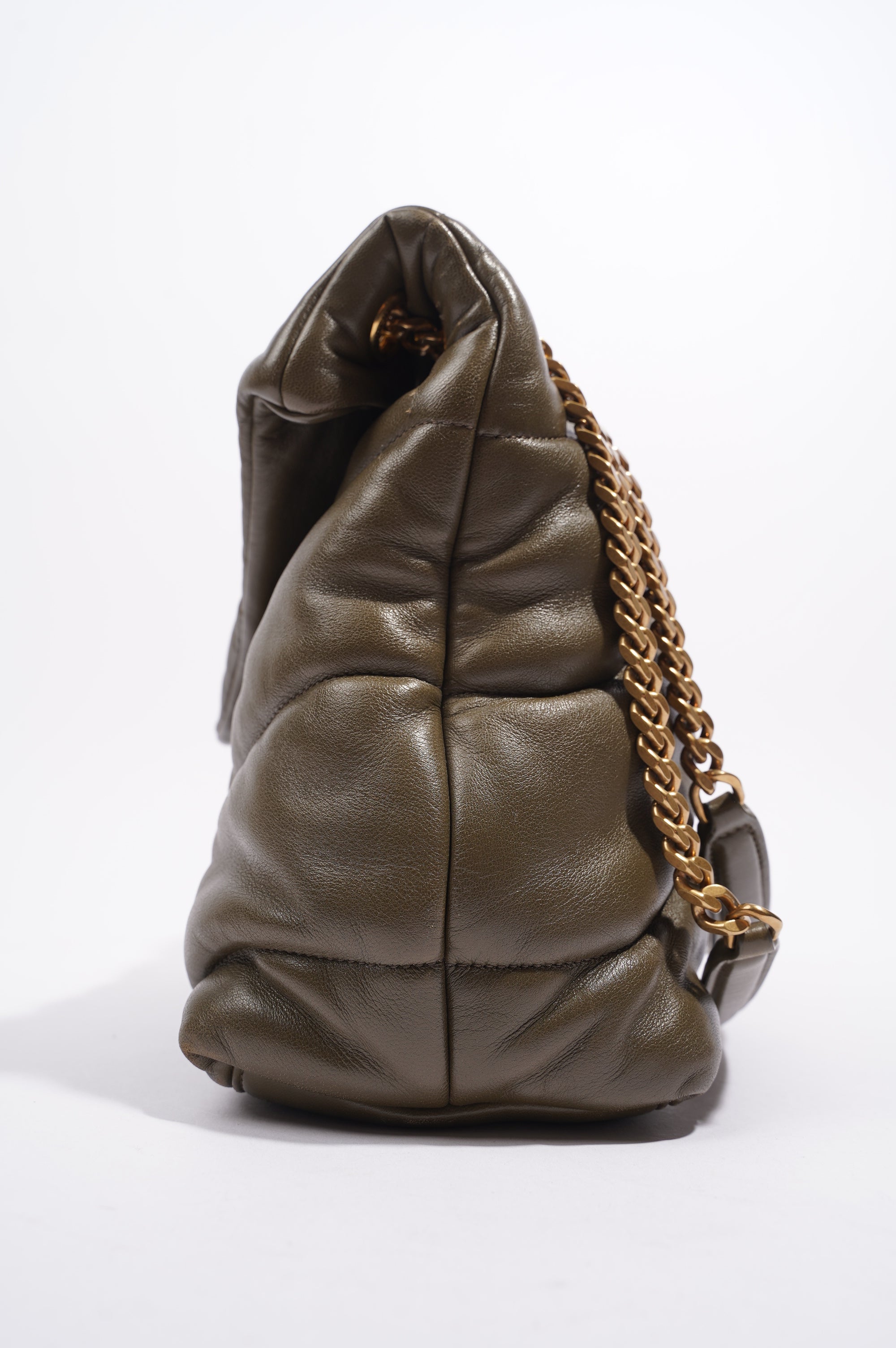 Saint Laurent Womens Lou Lou Puffer Khaki Medium