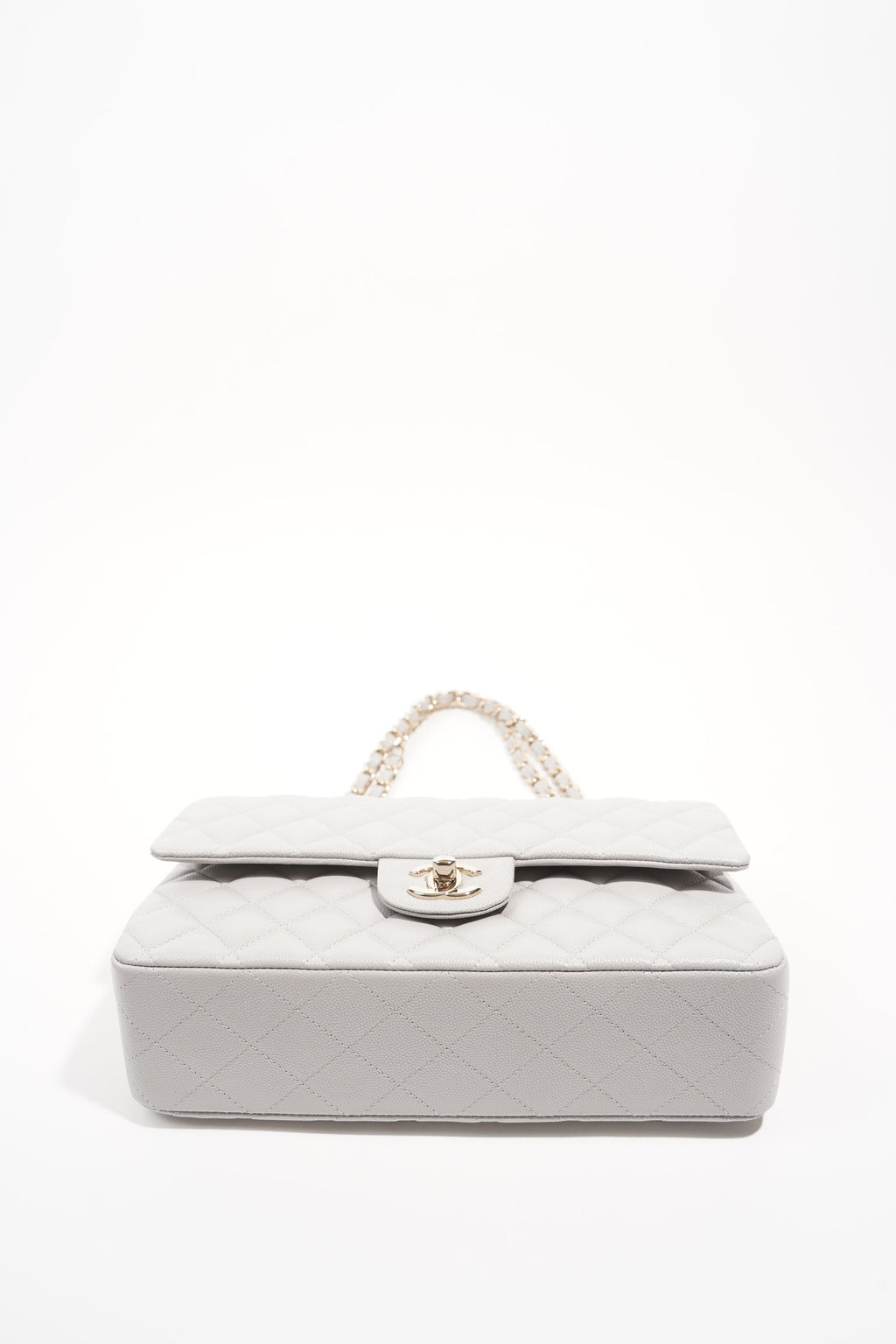 Chanel Womens Classic Flap Grey White Gold Medium