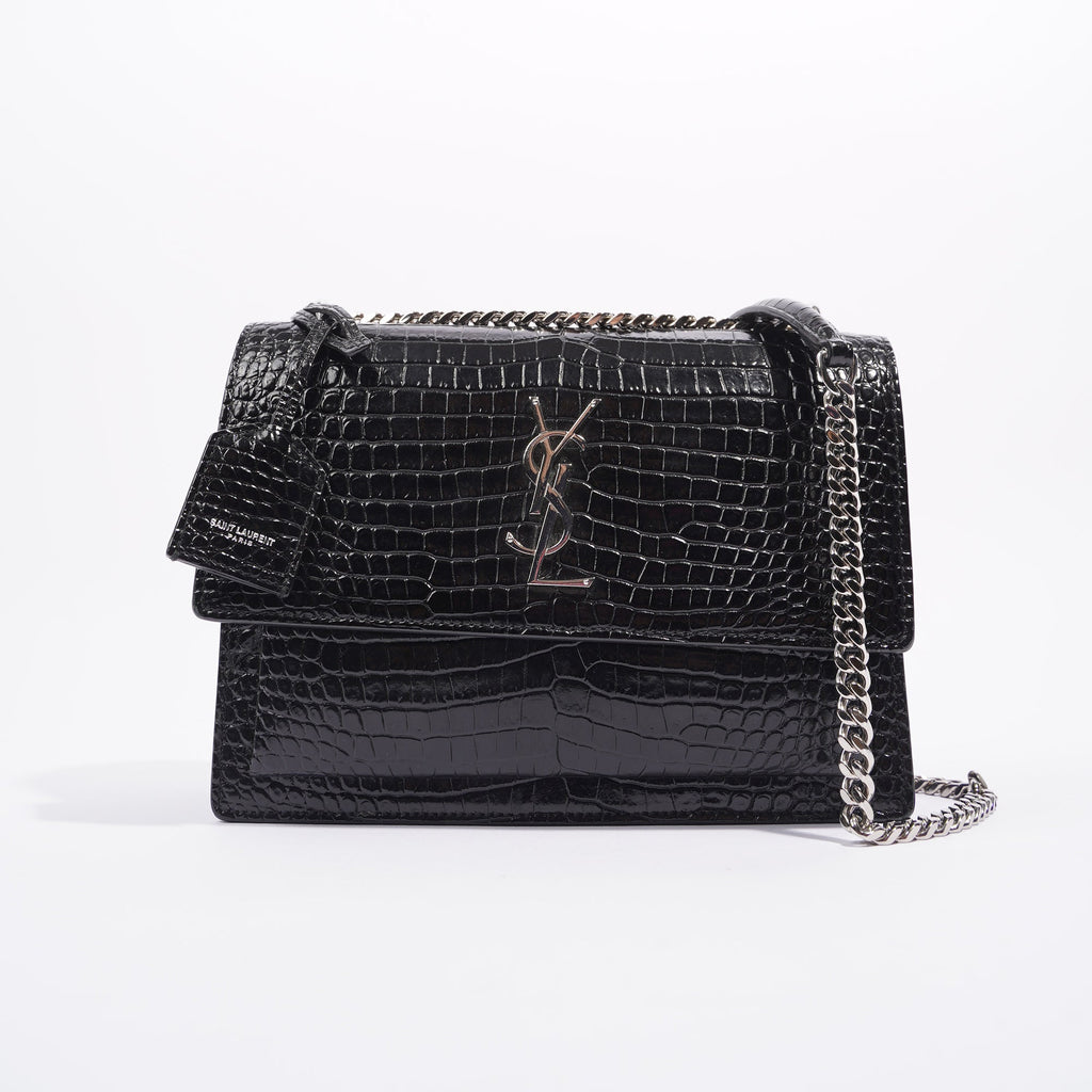 Saint Laurent Womens Sunset Bag Black Croc Medium