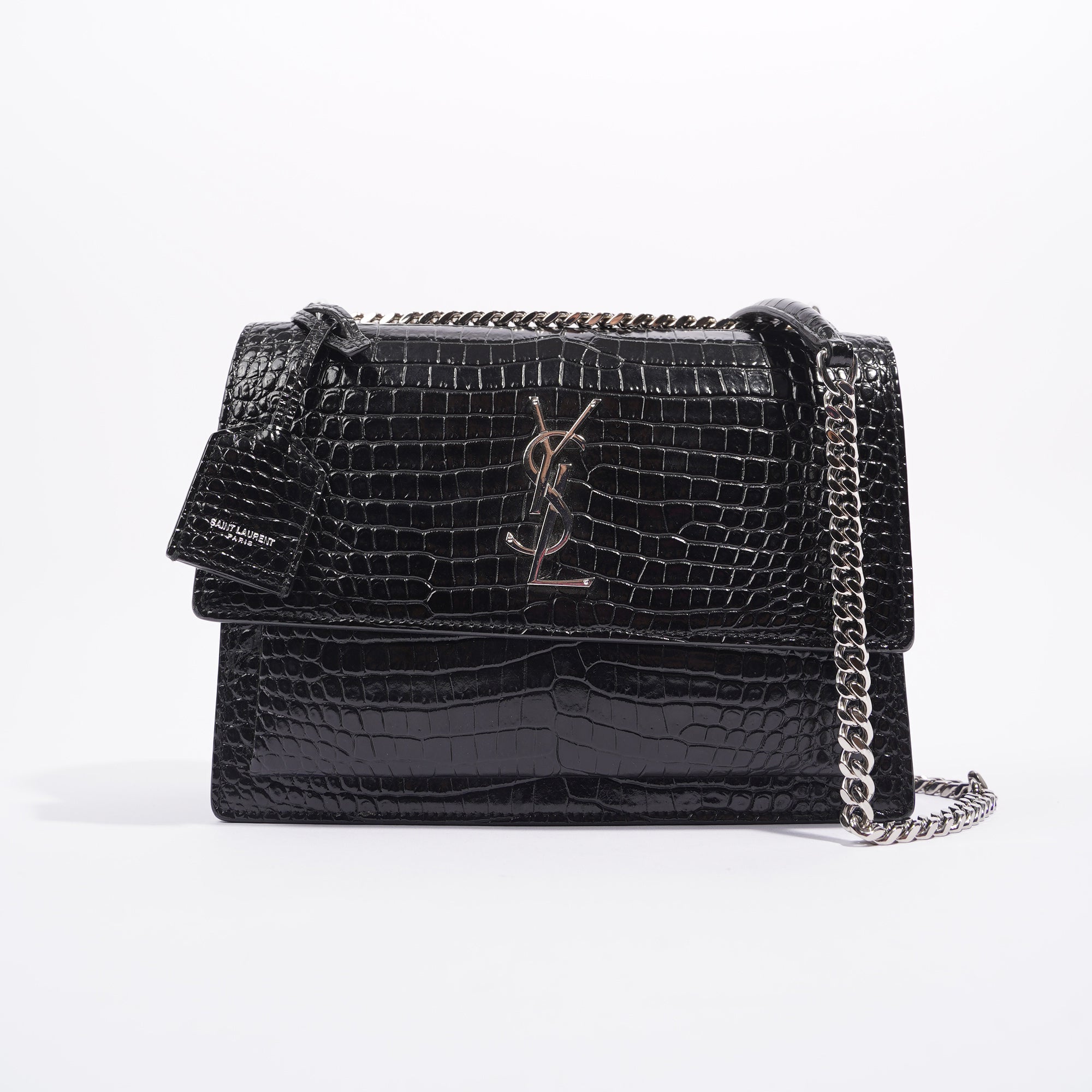 Saint Laurent Womens Sunset Bag Black Croc Medium