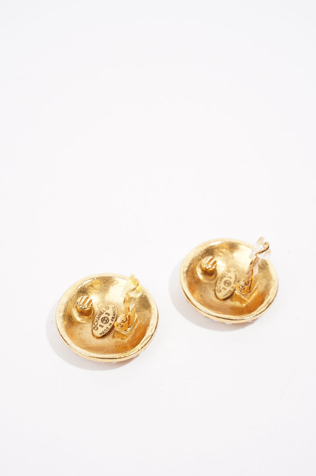 Chanel Womens CC with Crystals Earrings Gold Finish Base Metal 1980-90