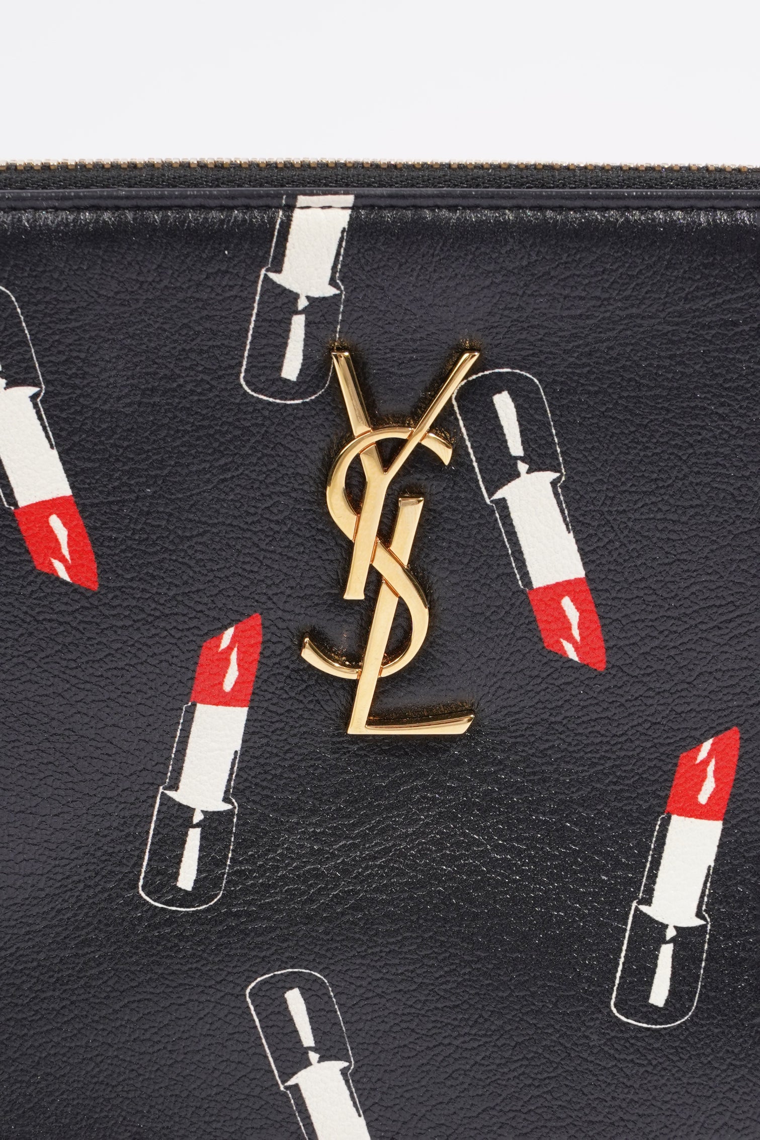 Saint Laurent Womens Lipstick Pouch Black Leather